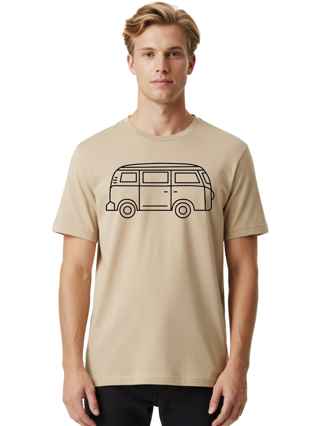 Vw-Bus Men'S Graphic Tee, 100% Cotton, Comfortable Casual Summer Wear, Machine Washable, Classic Vw Bus, Vintage Vehicle, Retro Van, Minimalist Design, Simple Illustration, Modern Graphic, Transportation Icon, Adventure Symbol, -  Aaa228
