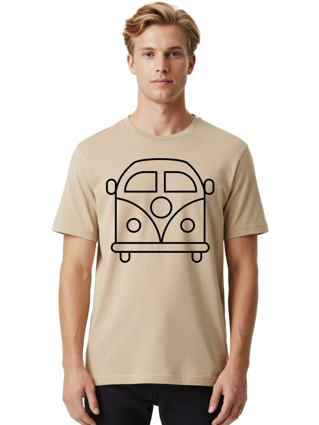 Vw-Van Men'S Graphic Tee, 100% Cotton, Comfortable Casual Summer Wear, Machine Washable, Volkswagen Bus, Retro Vehicle, Classic Car, Hippie Culture, Road Trip, Vintage Transportation, Minimalist Design, Simple Illustration -  Aaa229