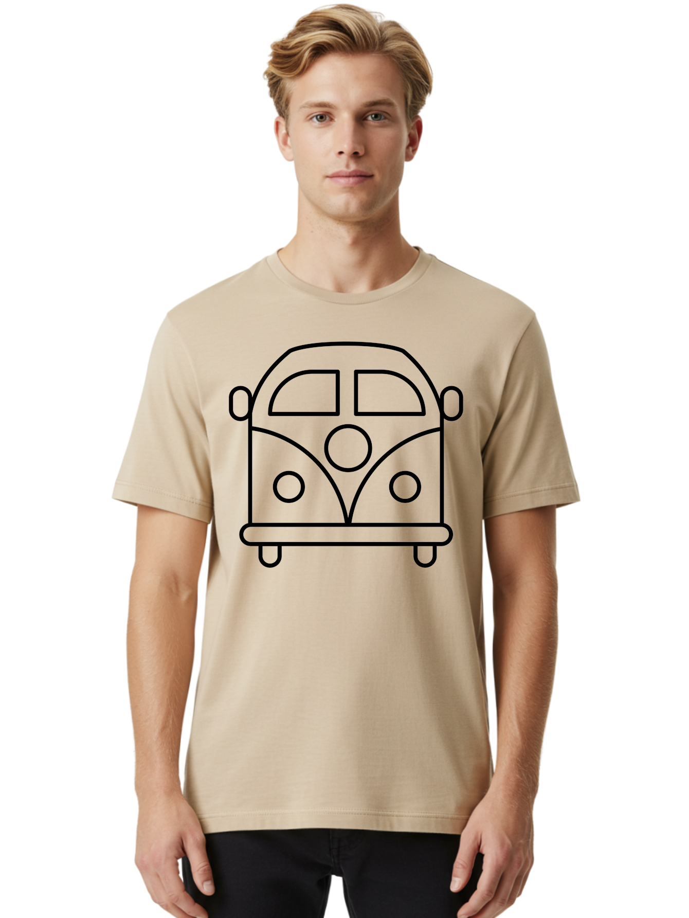 Vw-Van Men'S Graphic Tee, 100% Cotton, Comfortable Casual Summer Wear, Machine Washable, Volkswagen Bus, Retro Vehicle, Classic Car, Hippie Culture, Road Trip, Vintage Transportation, Minimalist Design, Simple Illustration -  Aaa229