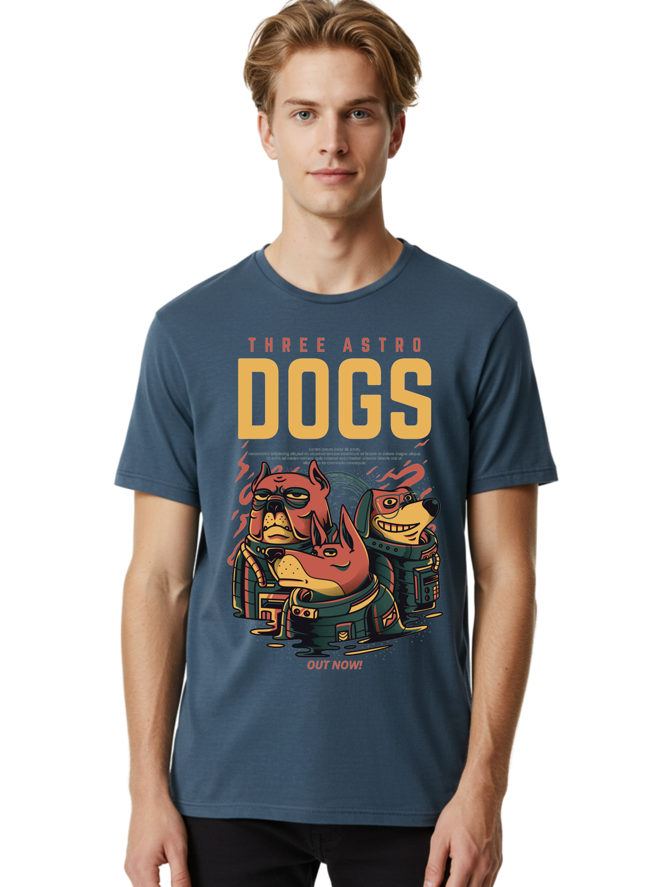 Three-Astronaut-Dogs Men'S Graphic Tee, 100% Cotton, Comfortable Casual Summer Wear, Machine Washable, Astronaut Dogs, Cartoon Characters, Space Adventure, Futuristic Artwork, Robotic Suits, Dog Illustrations, Retro-Futuristic Style, -  Aaa231
