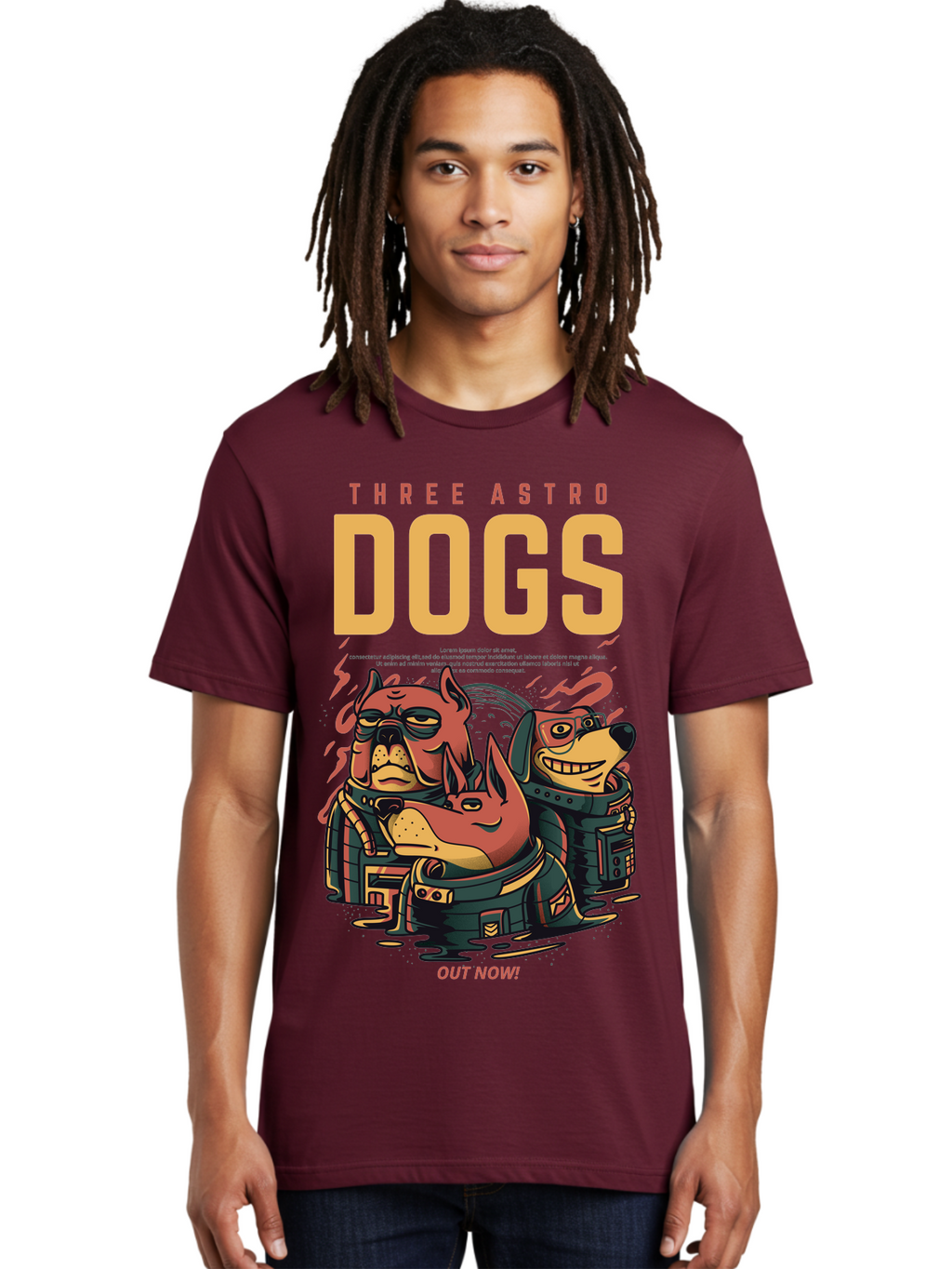 Three-Astronaut-Dogs Men'S Graphic Tee, 100% Cotton, Comfortable Casual Summer Wear, Machine Washable, Astronaut Dogs, Cartoon Characters, Space Adventure, Futuristic Artwork, Robotic Suits, Dog Illustrations, Retro-Futuristic Style, -  Aaa231