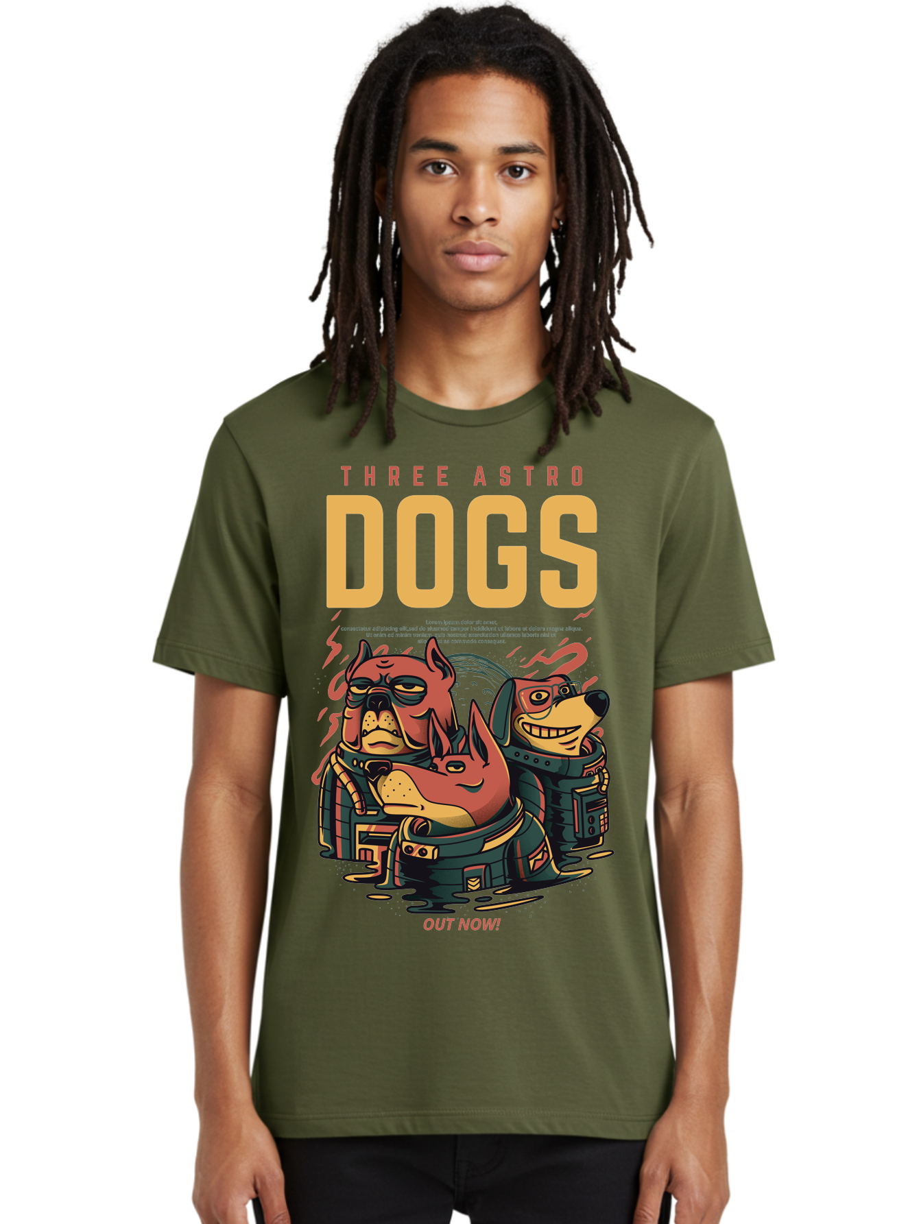 Three-Astronaut-Dogs Men'S Graphic Tee, 100% Cotton, Comfortable Casual Summer Wear, Machine Washable, Astronaut Dogs, Cartoon Characters, Space Adventure, Futuristic Artwork, Robotic Suits, Dog Illustrations, Retro-Futuristic Style, -  Aaa231