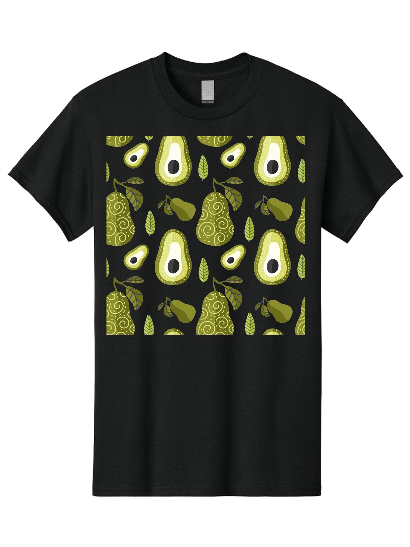 Avocado-Pattern Men'S Graphic Tee, 100% Cotton, Comfortable Casual Summer Wear, Machine Washable, Avocado Pattern, Half Avocados, Whole Avocados, Leaves, Swirls, Food Illustration, Healthy Eating, Organic Produce, Kitchen Decor, -  Aaa232