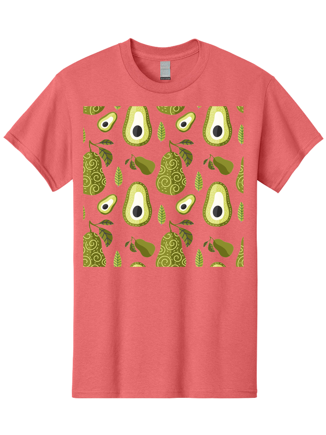 Avocado-Pattern Men'S Graphic Tee, 100% Cotton, Comfortable Casual Summer Wear, Machine Washable, Avocado Pattern, Half Avocados, Whole Avocados, Leaves, Swirls, Food Illustration, Healthy Eating, Organic Produce, Kitchen Decor, -  Aaa232