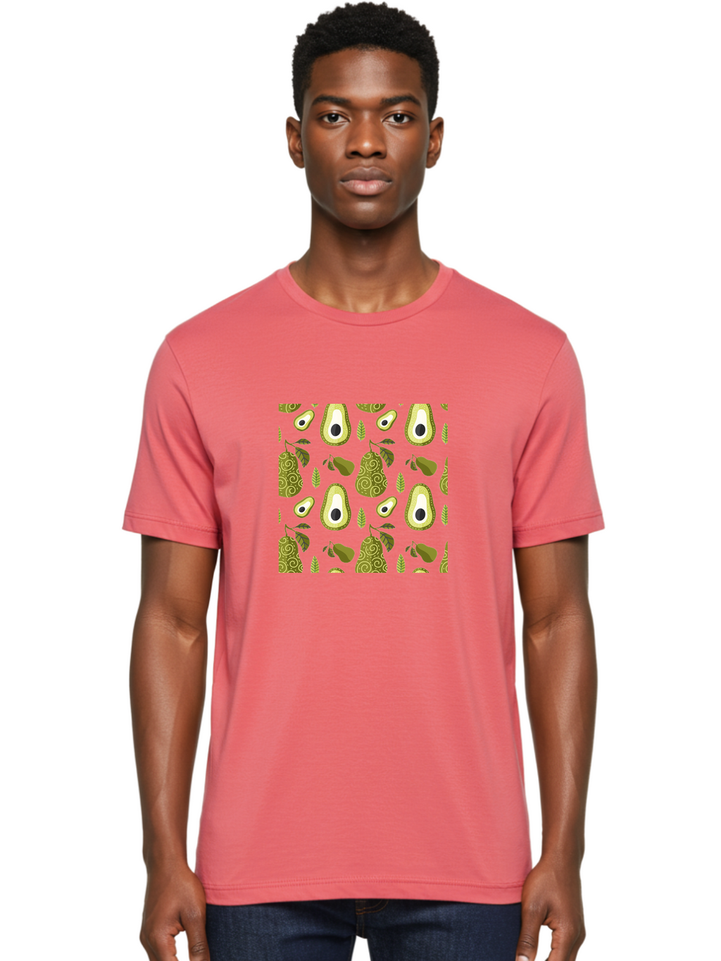 Avocado-Pattern Men'S Graphic Tee, 100% Cotton, Comfortable Casual Summer Wear, Machine Washable, Avocado Pattern, Half Avocados, Whole Avocados, Leaves, Swirls, Food Illustration, Healthy Eating, Organic Produce, Kitchen Decor, -  Aaa232