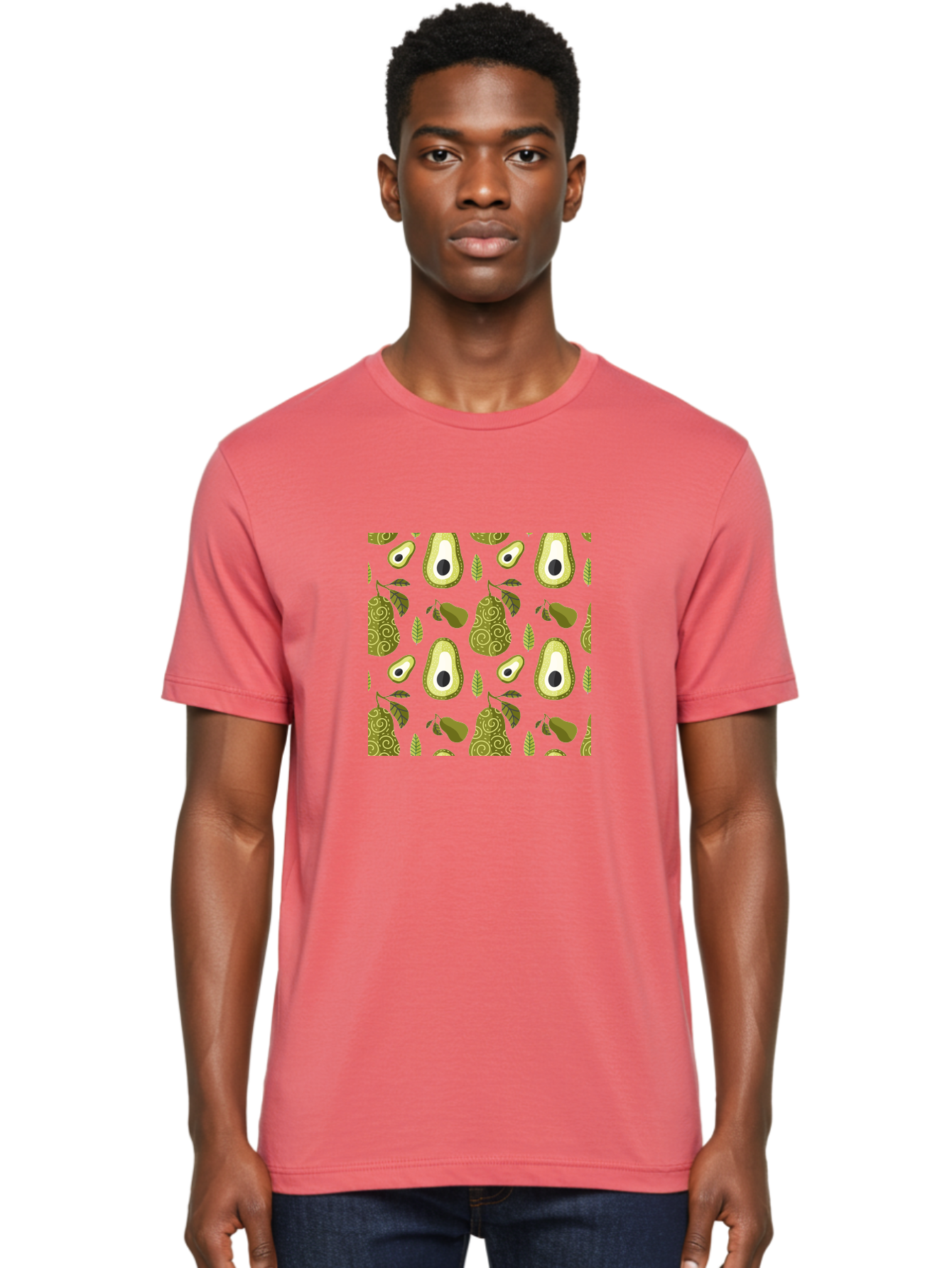 Avocado-Pattern Men'S Graphic Tee, 100% Cotton, Comfortable Casual Summer Wear, Machine Washable, Avocado Pattern, Half Avocados, Whole Avocados, Leaves, Swirls, Food Illustration, Healthy Eating, Organic Produce, Kitchen Decor, -  Aaa232