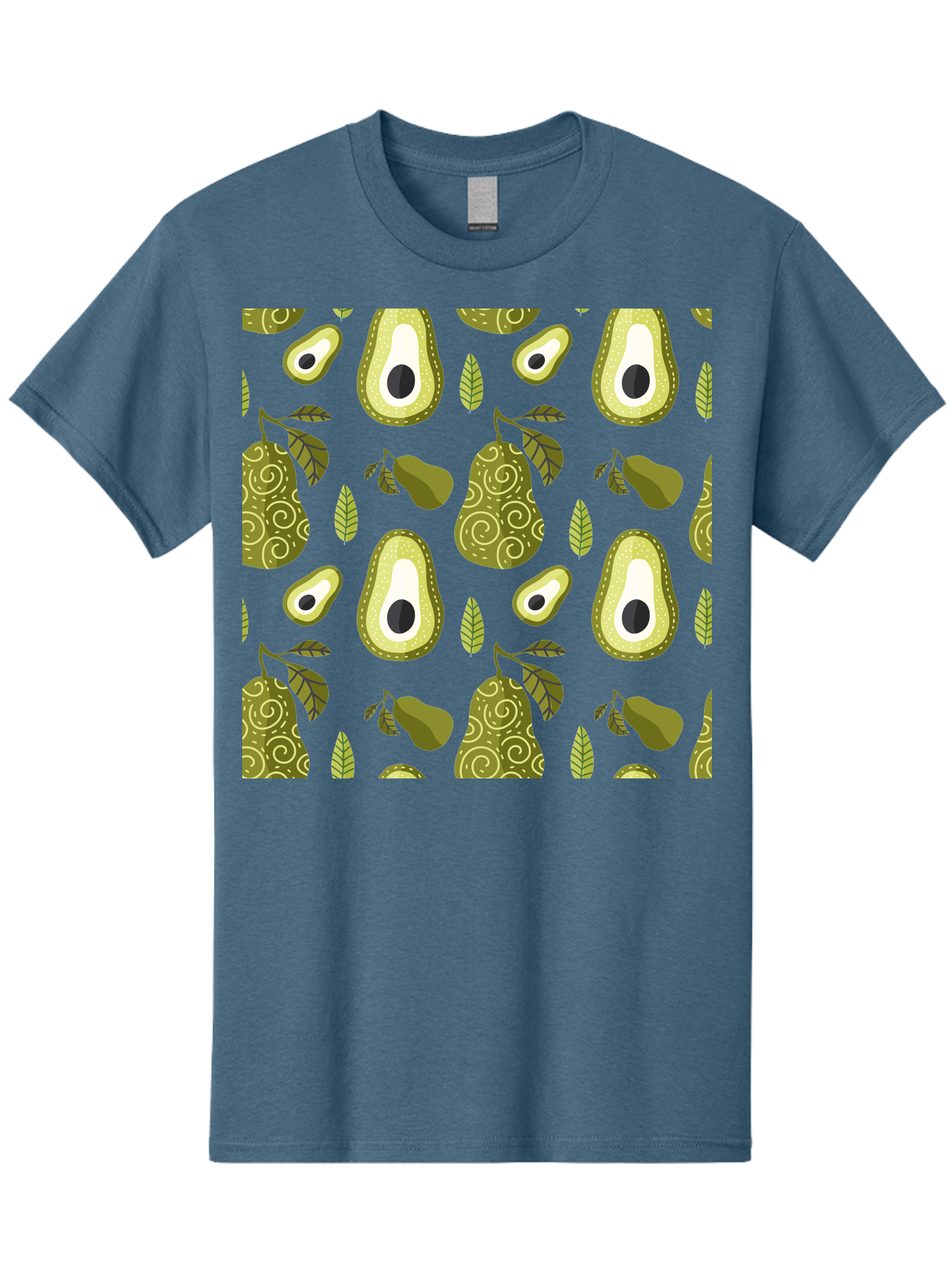 Avocado-Pattern Men'S Graphic Tee, 100% Cotton, Comfortable Casual Summer Wear, Machine Washable, Avocado Pattern, Half Avocados, Whole Avocados, Leaves, Swirls, Food Illustration, Healthy Eating, Organic Produce, Kitchen Decor, -  Aaa232