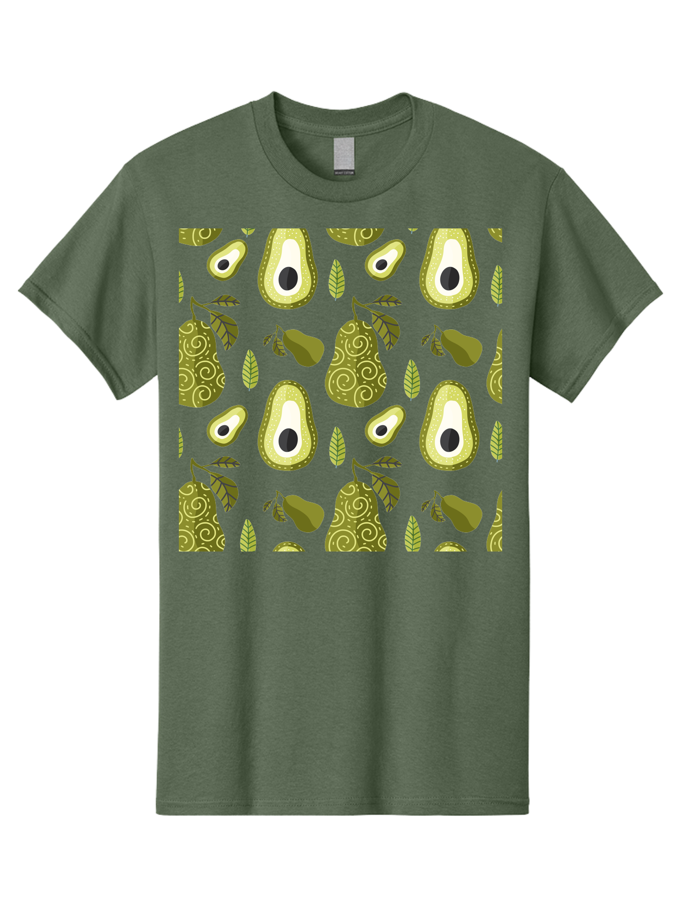 Avocado-Pattern Men'S Graphic Tee, 100% Cotton, Comfortable Casual Summer Wear, Machine Washable, Avocado Pattern, Half Avocados, Whole Avocados, Leaves, Swirls, Food Illustration, Healthy Eating, Organic Produce, Kitchen Decor, -  Aaa232