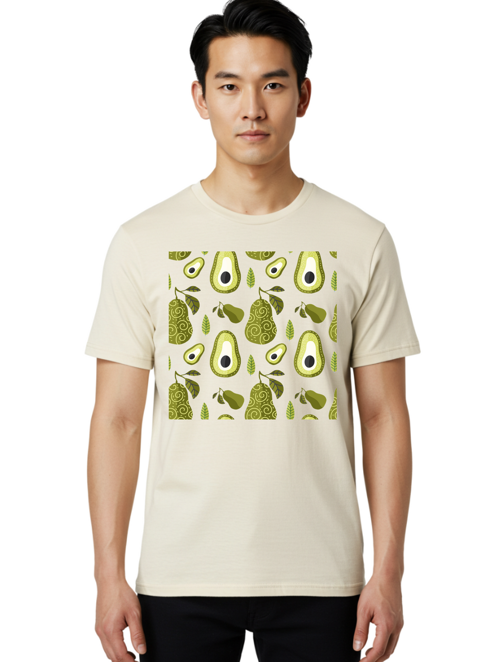 Avocado-Pattern Men'S Graphic Tee, 100% Cotton, Comfortable Casual Summer Wear, Machine Washable, Avocado Pattern, Half Avocados, Whole Avocados, Leaves, Swirls, Food Illustration, Healthy Eating, Organic Produce, Kitchen Decor, -  Aaa232