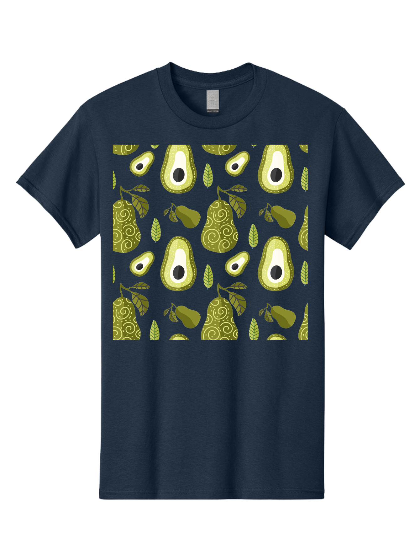 Avocado-Pattern Men'S Graphic Tee, 100% Cotton, Comfortable Casual Summer Wear, Machine Washable, Avocado Pattern, Half Avocados, Whole Avocados, Leaves, Swirls, Food Illustration, Healthy Eating, Organic Produce, Kitchen Decor, -  Aaa232