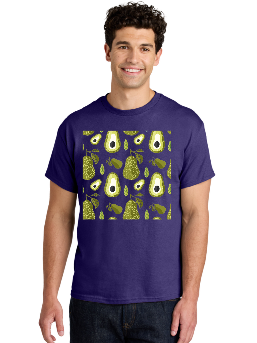 Avocado-Pattern Men'S Graphic Tee, 100% Cotton, Comfortable Casual Summer Wear, Machine Washable, Avocado Pattern, Half Avocados, Whole Avocados, Leaves, Swirls, Food Illustration, Healthy Eating, Organic Produce, Kitchen Decor, -  Aaa232