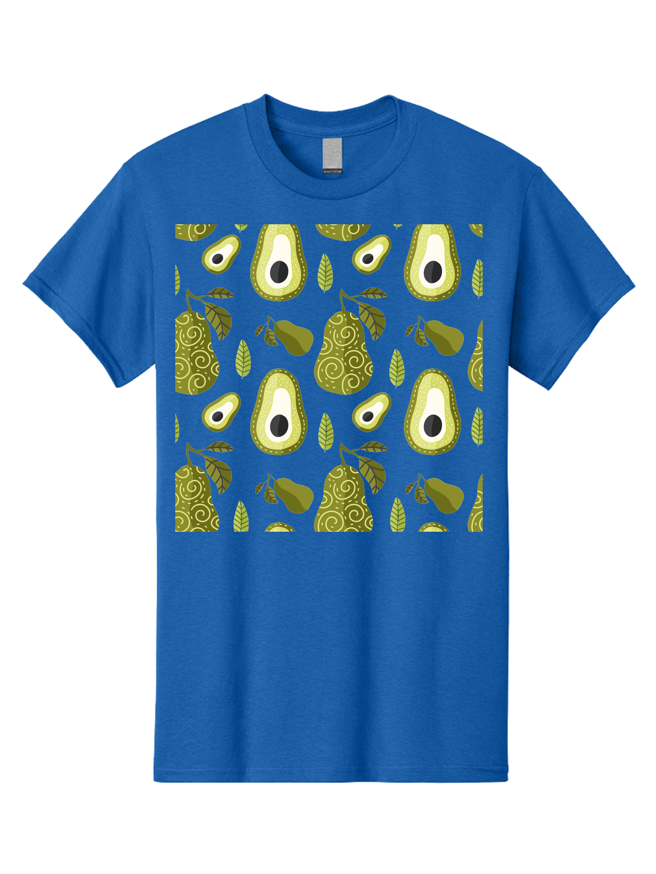 Avocado-Pattern Men'S Graphic Tee, 100% Cotton, Comfortable Casual Summer Wear, Machine Washable, Avocado Pattern, Half Avocados, Whole Avocados, Leaves, Swirls, Food Illustration, Healthy Eating, Organic Produce, Kitchen Decor, -  Aaa232