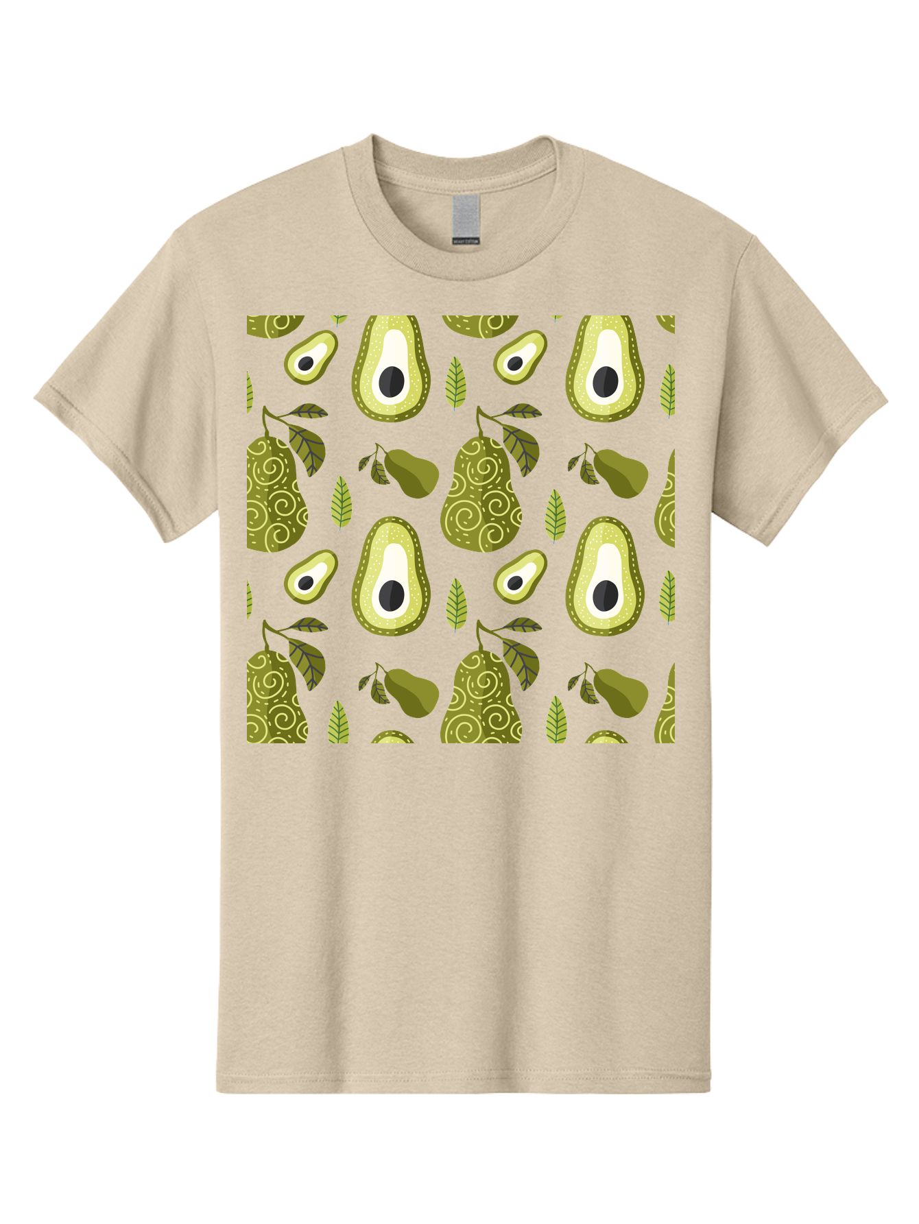 Avocado-Pattern Men'S Graphic Tee, 100% Cotton, Comfortable Casual Summer Wear, Machine Washable, Avocado Pattern, Half Avocados, Whole Avocados, Leaves, Swirls, Food Illustration, Healthy Eating, Organic Produce, Kitchen Decor, -  Aaa232