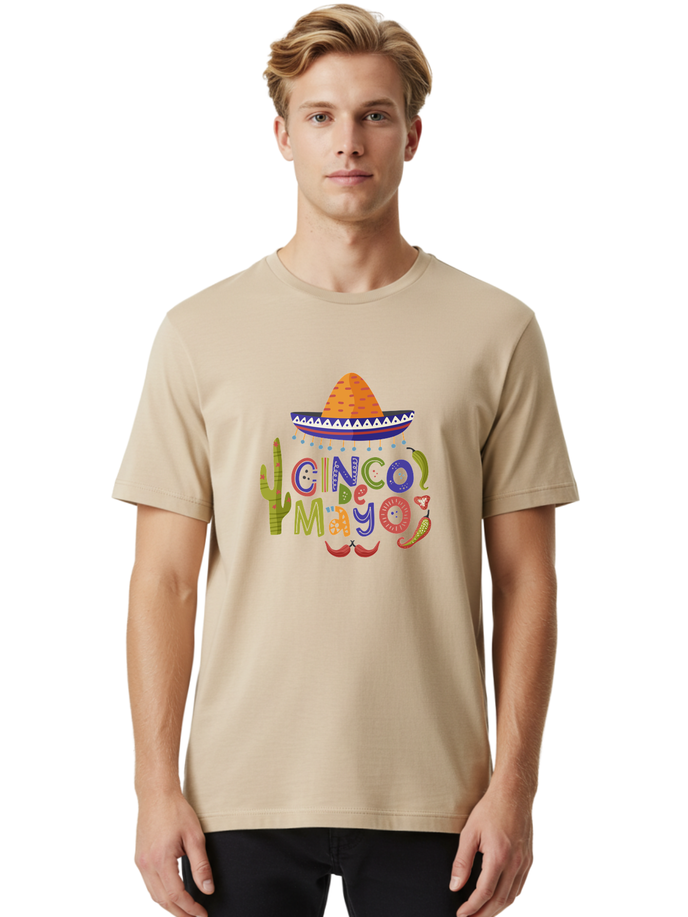 Cinco-De-Mayo-1 Men'S Graphic Tee, 100% Cotton, Comfortable Casual Summer Wear, Machine Washable, Cinco De Mayo, Sombrero, Chili Peppers, Cactus, Festive Design, Vibrant Colors, Mexican Heritage, Cultural Celebration, Fiesta Theme, -  Aaa233