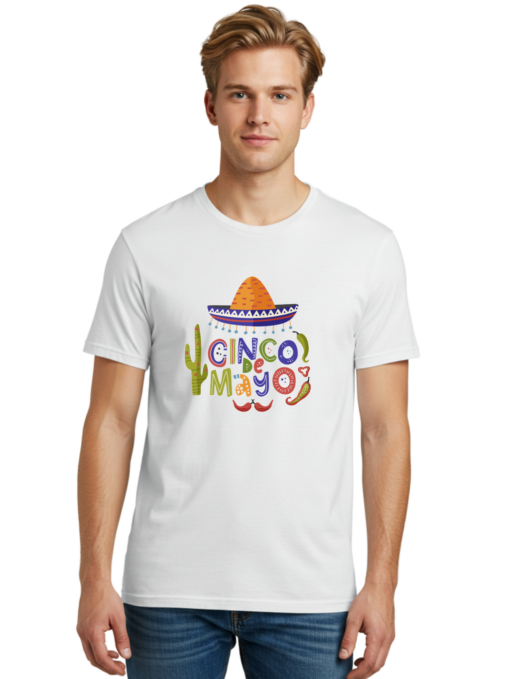 Cinco-De-Mayo-1 Men'S Graphic Tee, 100% Cotton, Comfortable Casual Summer Wear, Machine Washable, Cinco De Mayo, Sombrero, Chili Peppers, Cactus, Festive Design, Vibrant Colors, Mexican Heritage, Cultural Celebration, Fiesta Theme, -  Aaa233