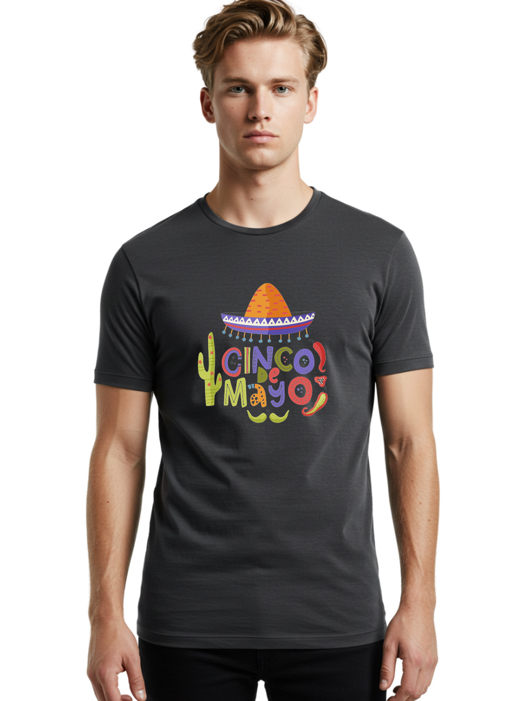 Cinco-De-Mayo-2 Men'S Graphic Tee, 100% Cotton, Comfortable Casual Summer Wear, Machine Washable, Cinco De Mayo, Mexican Holiday, Festive Celebration, Colorful Sombrero, Cactus, Chili Peppers, Vibrant Colors, Fiesta Theme, Party Decoration, -  Aaa234