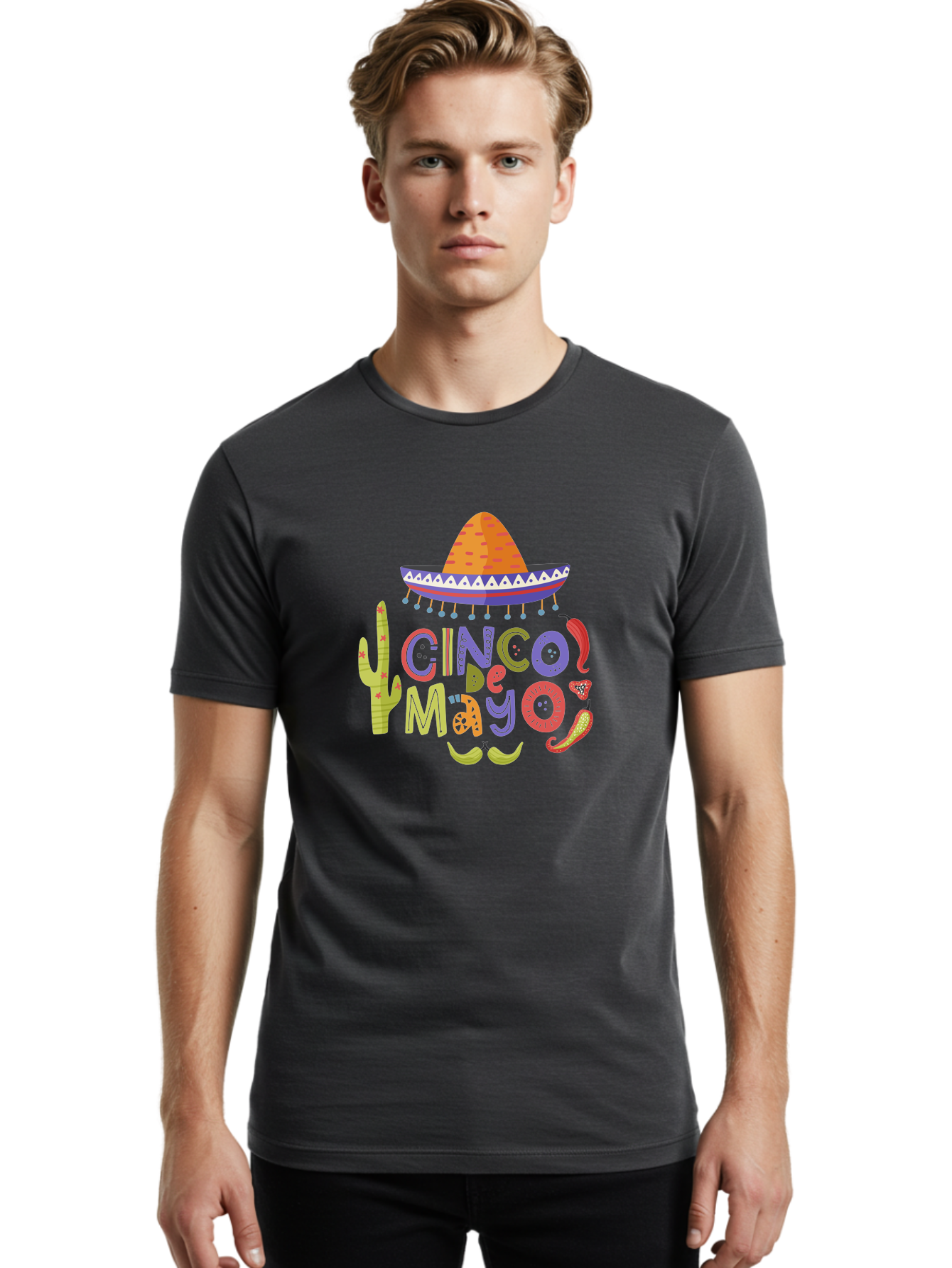 Cinco-De-Mayo-2 Men'S Graphic Tee, 100% Cotton, Comfortable Casual Summer Wear, Machine Washable, Cinco De Mayo, Mexican Holiday, Festive Celebration, Colorful Sombrero, Cactus, Chili Peppers, Vibrant Colors, Fiesta Theme, Party Decoration, -  Aaa234