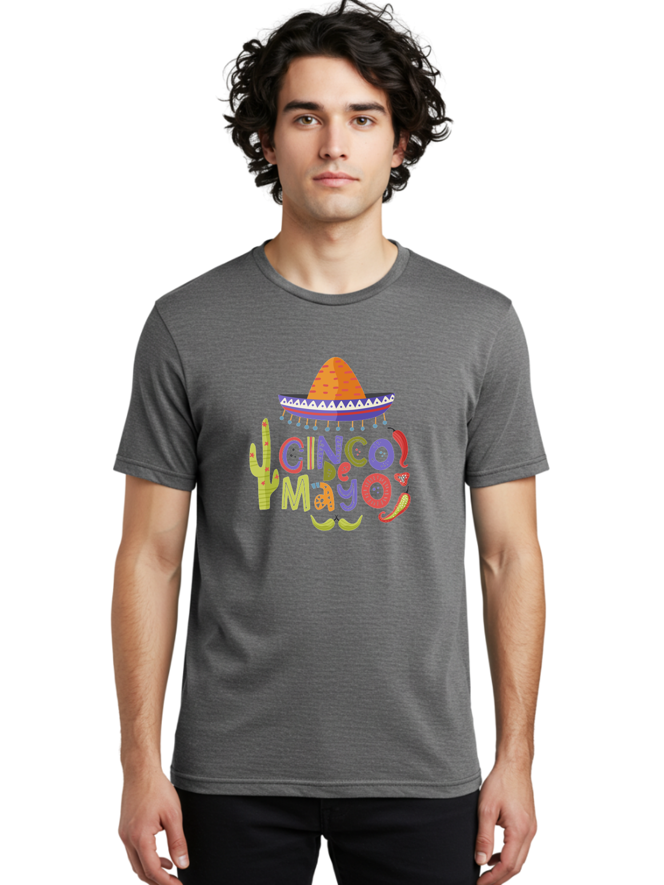 Cinco-De-Mayo-2 Men'S Graphic Tee, 100% Cotton, Comfortable Casual Summer Wear, Machine Washable, Cinco De Mayo, Mexican Holiday, Festive Celebration, Colorful Sombrero, Cactus, Chili Peppers, Vibrant Colors, Fiesta Theme, Party Decoration, -  Aaa234