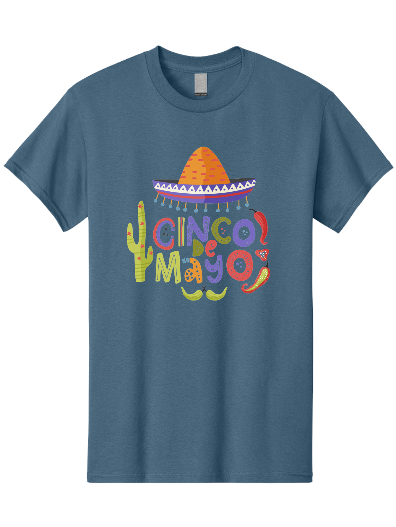 Cinco-De-Mayo-2 Men'S Graphic Tee, 100% Cotton, Comfortable Casual Summer Wear, Machine Washable, Cinco De Mayo, Mexican Holiday, Festive Celebration, Colorful Sombrero, Cactus, Chili Peppers, Vibrant Colors, Fiesta Theme, Party Decoration, -  Aaa234