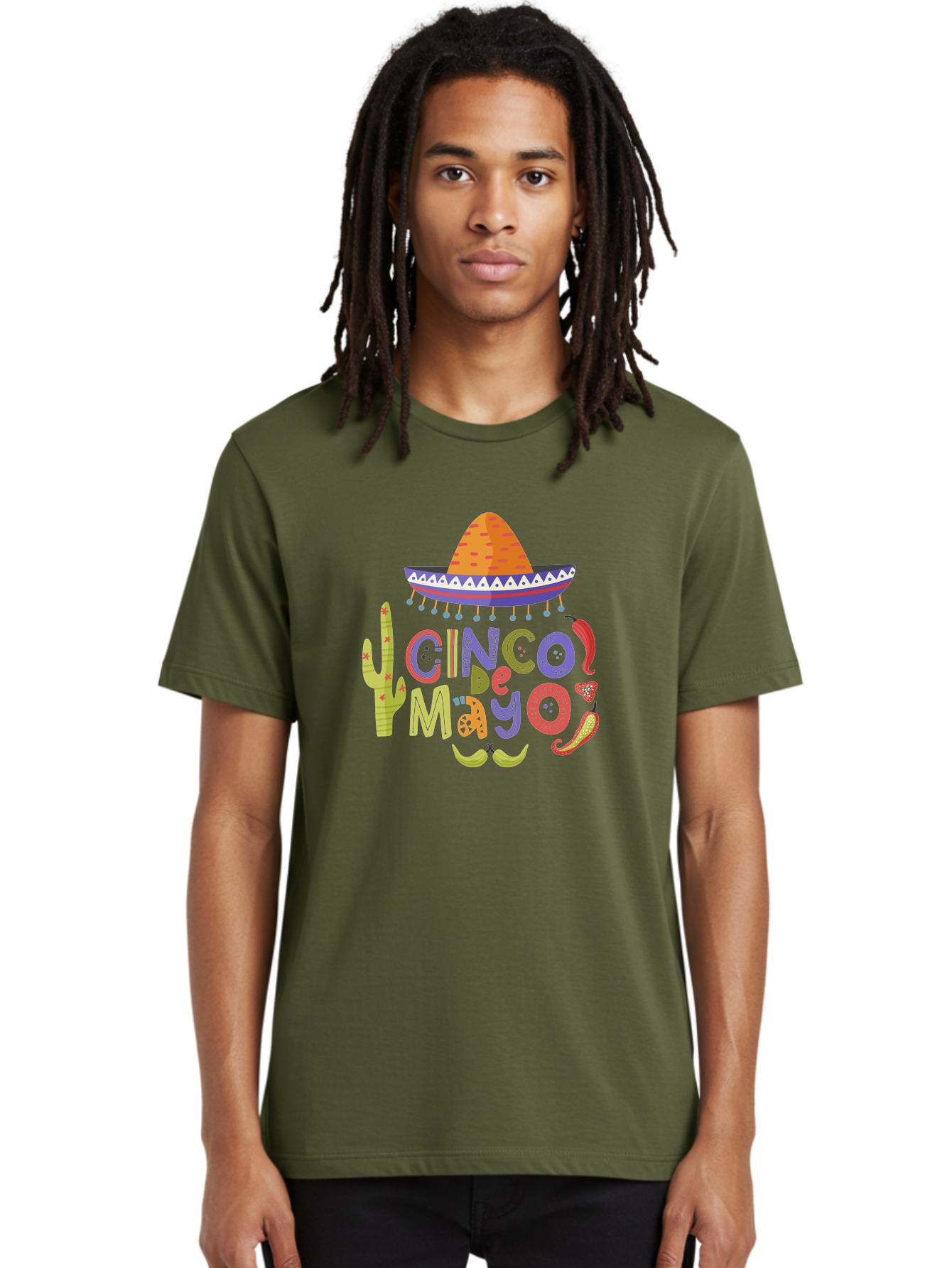Cinco-De-Mayo-2 Men'S Graphic Tee, 100% Cotton, Comfortable Casual Summer Wear, Machine Washable, Cinco De Mayo, Mexican Holiday, Festive Celebration, Colorful Sombrero, Cactus, Chili Peppers, Vibrant Colors, Fiesta Theme, Party Decoration, -  Aaa234