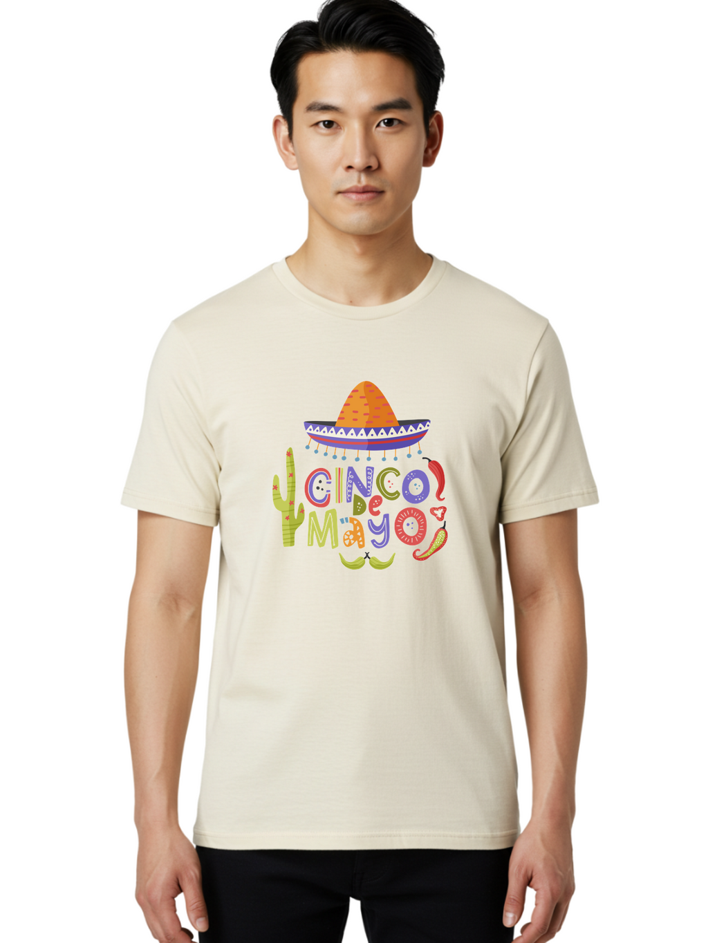 Cinco-De-Mayo-2 Men'S Graphic Tee, 100% Cotton, Comfortable Casual Summer Wear, Machine Washable, Cinco De Mayo, Mexican Holiday, Festive Celebration, Colorful Sombrero, Cactus, Chili Peppers, Vibrant Colors, Fiesta Theme, Party Decoration, -  Aaa234
