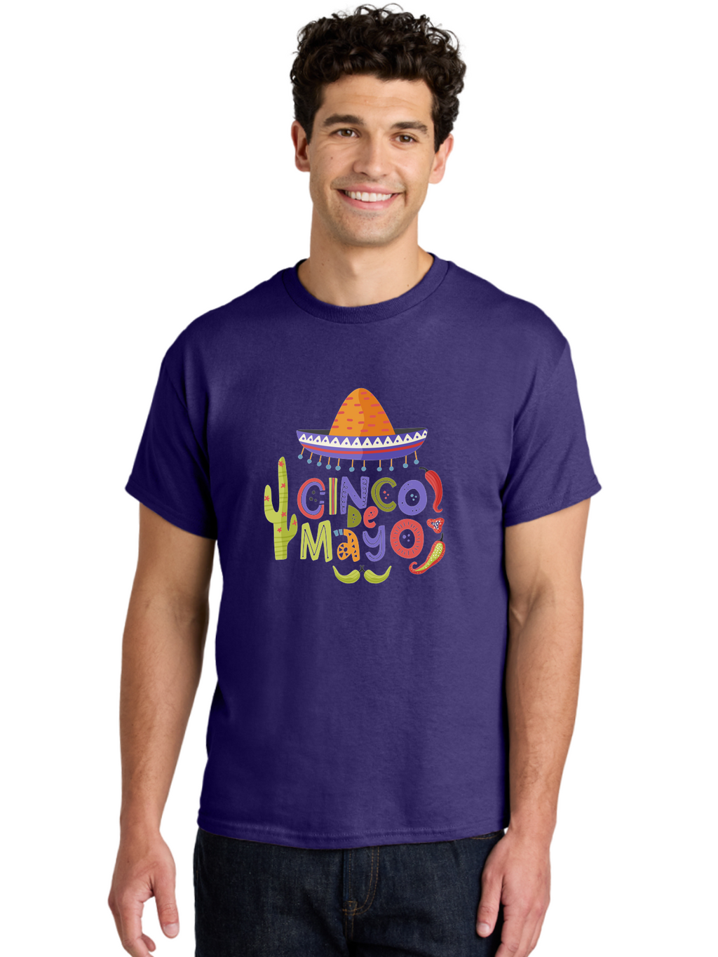 Cinco-De-Mayo-2 Men'S Graphic Tee, 100% Cotton, Comfortable Casual Summer Wear, Machine Washable, Cinco De Mayo, Mexican Holiday, Festive Celebration, Colorful Sombrero, Cactus, Chili Peppers, Vibrant Colors, Fiesta Theme, Party Decoration, -  Aaa234