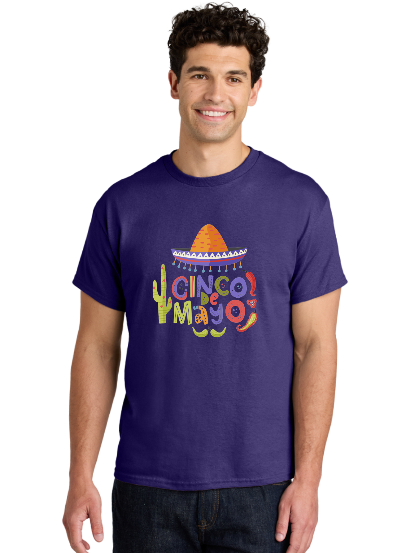 Cinco-De-Mayo-2 Men'S Graphic Tee, 100% Cotton, Comfortable Casual Summer Wear, Machine Washable, Cinco De Mayo, Mexican Holiday, Festive Celebration, Colorful Sombrero, Cactus, Chili Peppers, Vibrant Colors, Fiesta Theme, Party Decoration, -  Aaa234