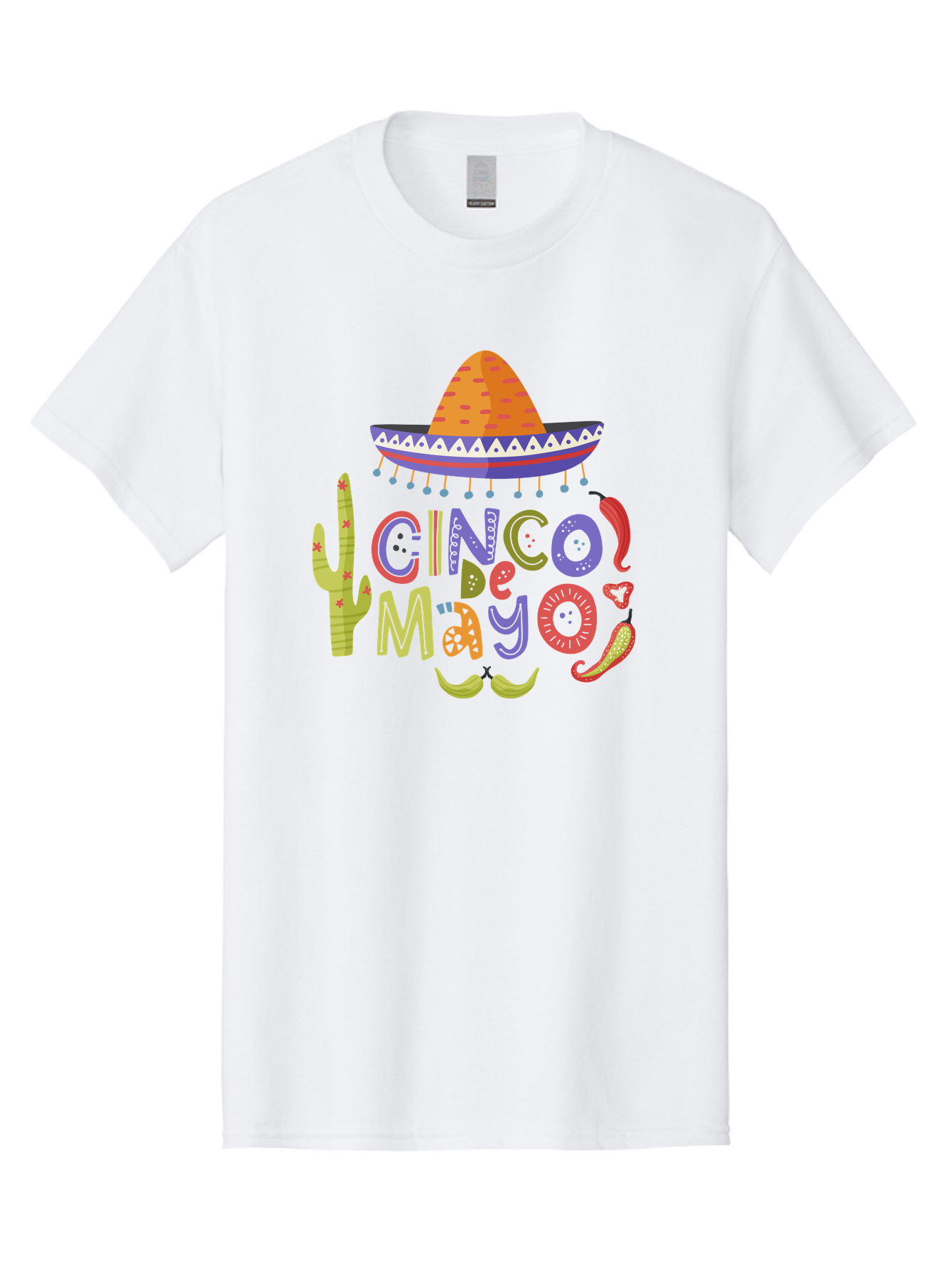 Cinco-De-Mayo-2 Men'S Graphic Tee, 100% Cotton, Comfortable Casual Summer Wear, Machine Washable, Cinco De Mayo, Mexican Holiday, Festive Celebration, Colorful Sombrero, Cactus, Chili Peppers, Vibrant Colors, Fiesta Theme, Party Decoration, -  Aaa234