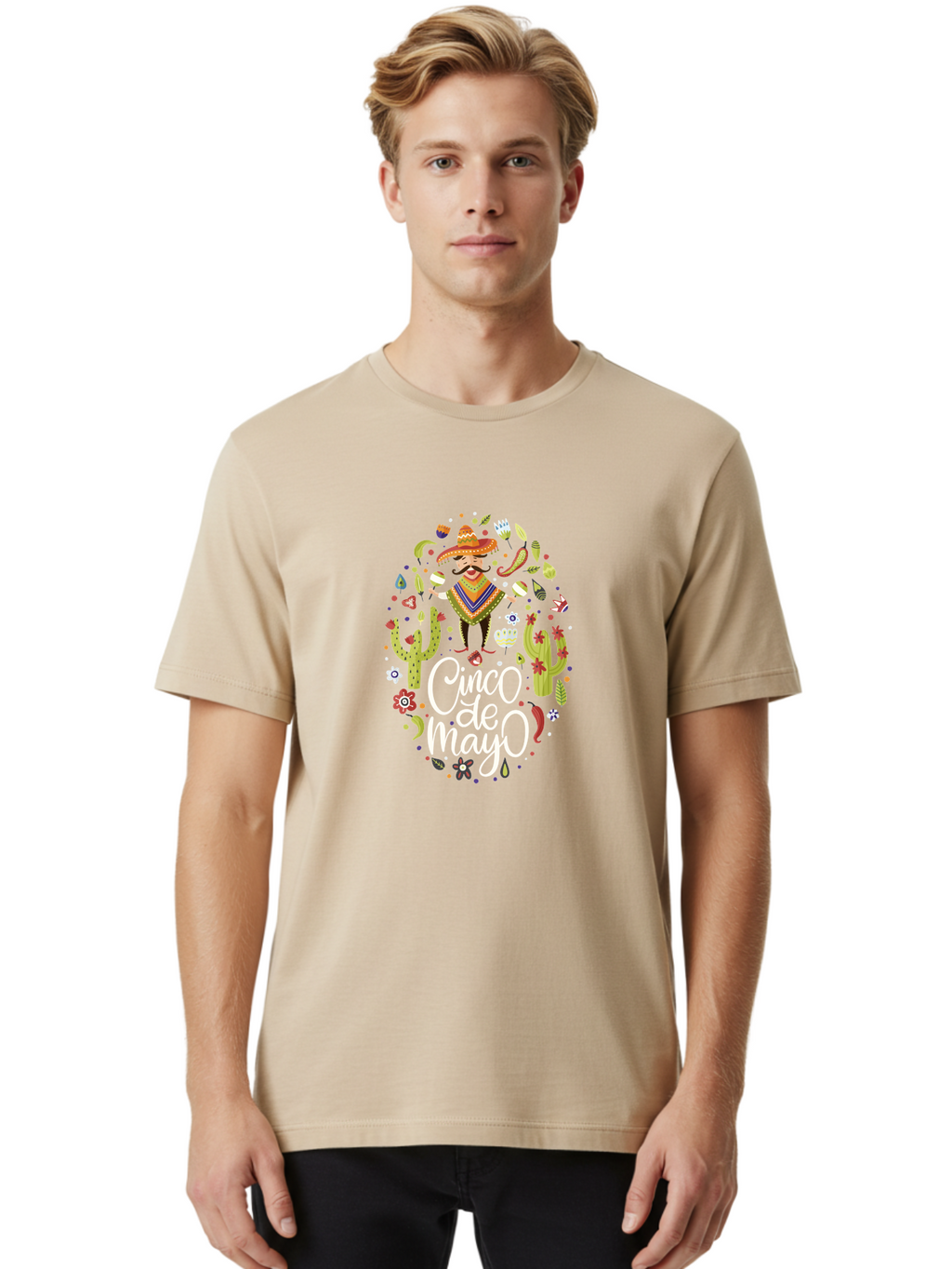 Cinco-De-Mayo-3 Men'S Graphic Tee, 100% Cotton, Comfortable Casual Summer Wear, Machine Washable, Mexican Fiesta, Cultural Celebration, Vibrant Colors, Mariachi Man, Cacti, Flowers, Festive Decorations, Traditional Attire, Party Atmosphere, -  Aaa235