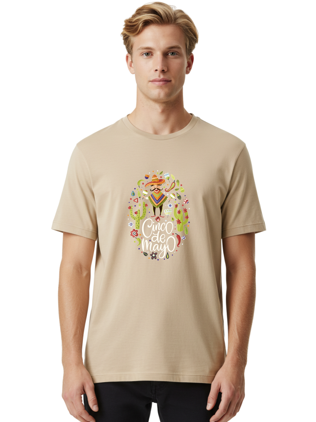 Cinco-De-Mayo-3 Men'S Graphic Tee, 100% Cotton, Comfortable Casual Summer Wear, Machine Washable, Mexican Fiesta, Cultural Celebration, Vibrant Colors, Mariachi Man, Cacti, Flowers, Festive Decorations, Traditional Attire, Party Atmosphere, -  Aaa235