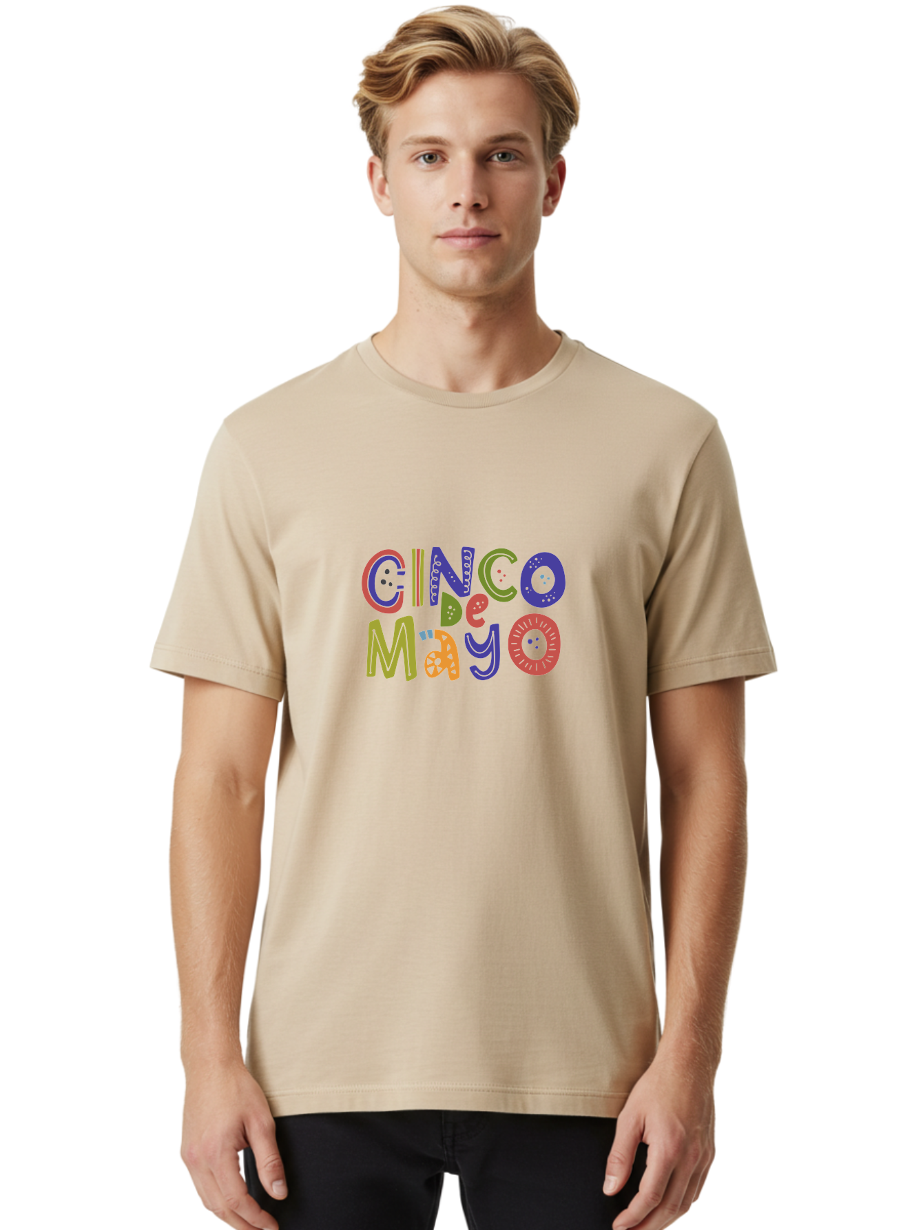 Cinco-De-Mayo-6 Men'S Graphic Tee, 100% Cotton, Comfortable Casual Summer Wear, Machine Washable, Cinco De Mayo, Colorful Text, Festive Typography, Mexican Holiday, Party Decorations, Vibrant Colors, Celebration -  Aaa238