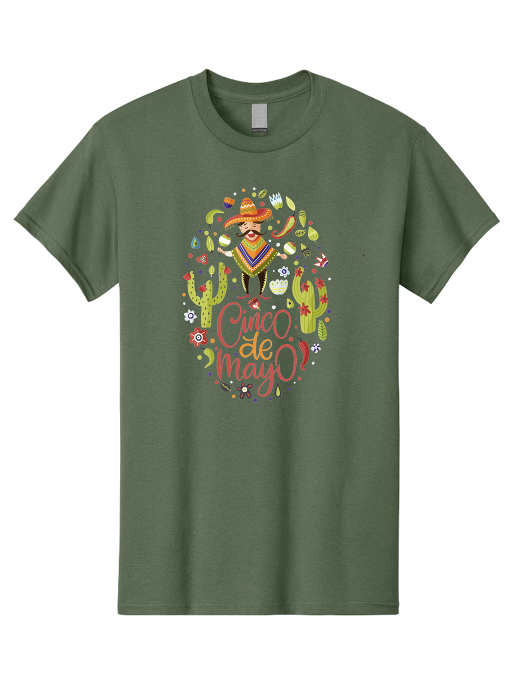 Cinco-De-Mayo Men'S Graphic Tee, 100% Cotton, Comfortable Casual Summer Wear, Machine Washable, Mexican Man, Sombrero, Poncho, Mustache, Maracas, Cacti, Flowers, Butterflies, Birds, Festive Atmosphere, Latin Culture, Holiday Celebration, -  Aaa240