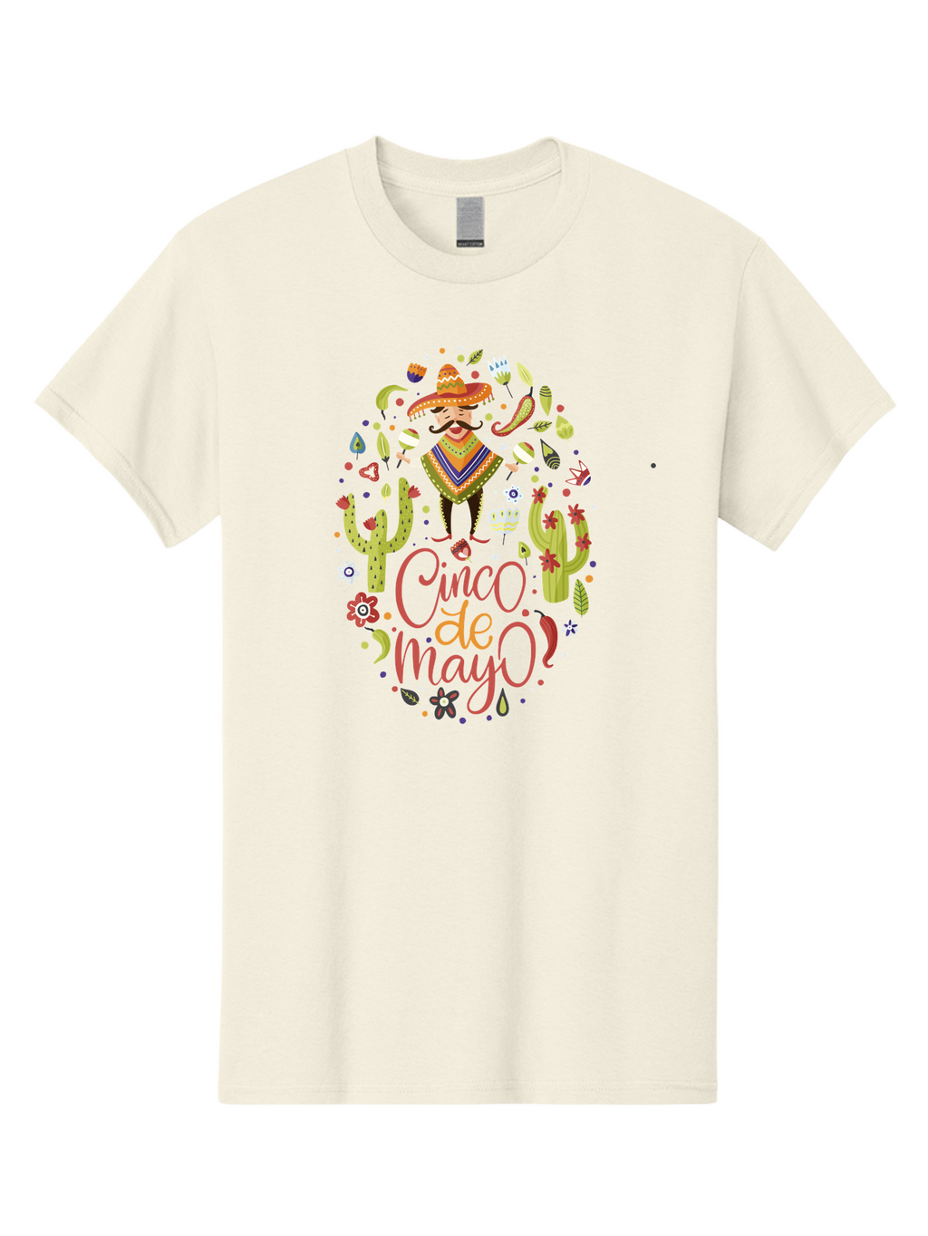 Cinco-De-Mayo Men'S Graphic Tee, 100% Cotton, Comfortable Casual Summer Wear, Machine Washable, Mexican Man, Sombrero, Poncho, Mustache, Maracas, Cacti, Flowers, Butterflies, Birds, Festive Atmosphere, Latin Culture, Holiday Celebration, -  Aaa240