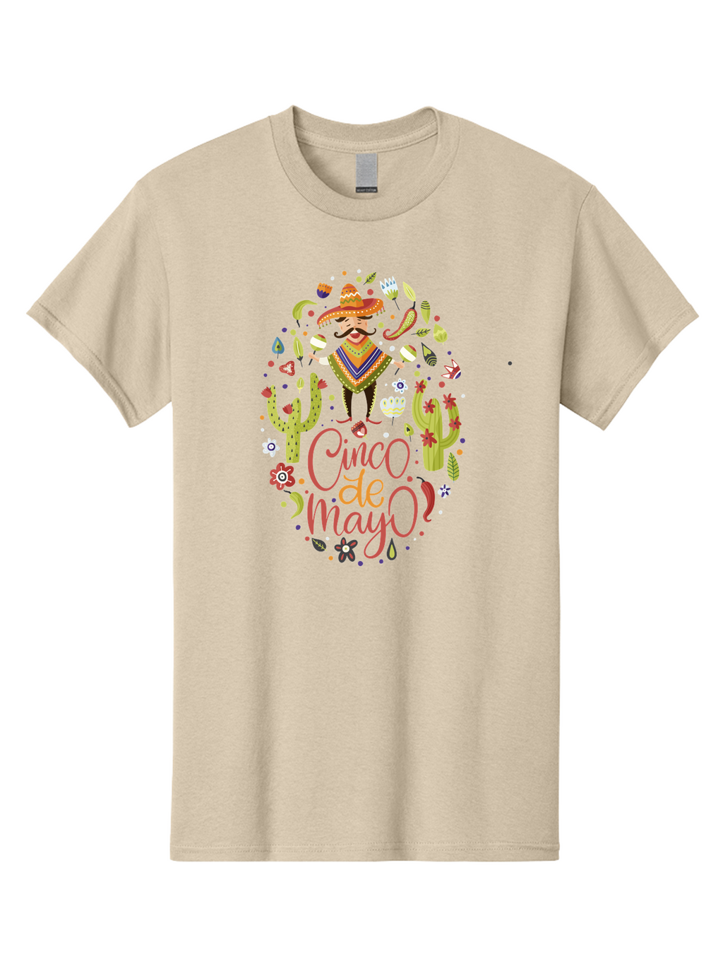 Cinco-De-Mayo Men'S Graphic Tee, 100% Cotton, Comfortable Casual Summer Wear, Machine Washable, Mexican Man, Sombrero, Poncho, Mustache, Maracas, Cacti, Flowers, Butterflies, Birds, Festive Atmosphere, Latin Culture, Holiday Celebration, -  Aaa240