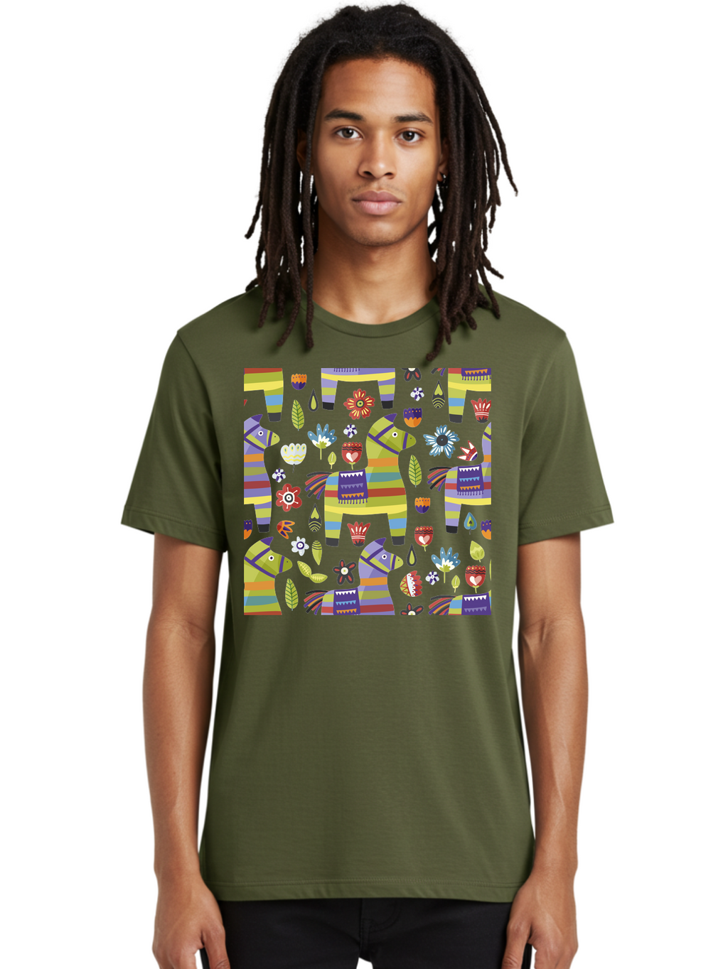 Colorful-Pattern Men'S Graphic Tee, 100% Cotton, Comfortable Casual Summer Wear, Machine Washable, Colorful Fish Pattern, Vibrant Flowers, Playful Design, Striped Elements, Whimsical Shapes, Abstract Art -  Aaa241