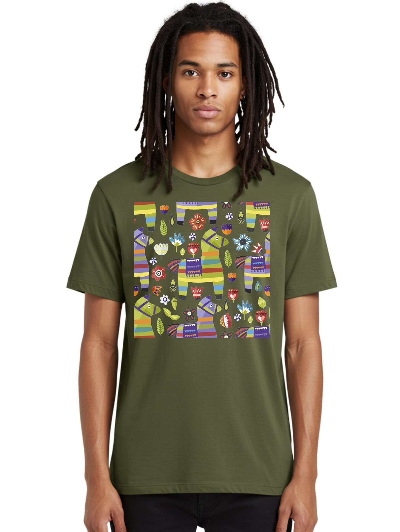 Colorful-Pattern Men'S Graphic Tee, 100% Cotton, Comfortable Casual Summer Wear, Machine Washable, Colorful Fish Pattern, Vibrant Flowers, Playful Design, Striped Elements, Whimsical Shapes, Abstract Art -  Aaa241