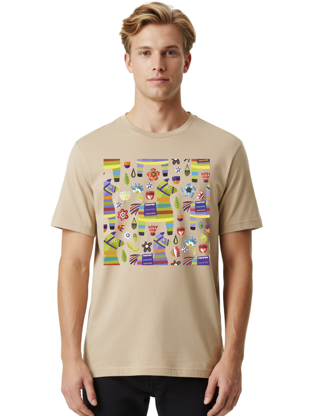 Colorful-Pattern Men'S Graphic Tee, 100% Cotton, Comfortable Casual Summer Wear, Machine Washable, Colorful Fish Pattern, Vibrant Flowers, Playful Design, Striped Elements, Whimsical Shapes, Abstract Art -  Aaa241