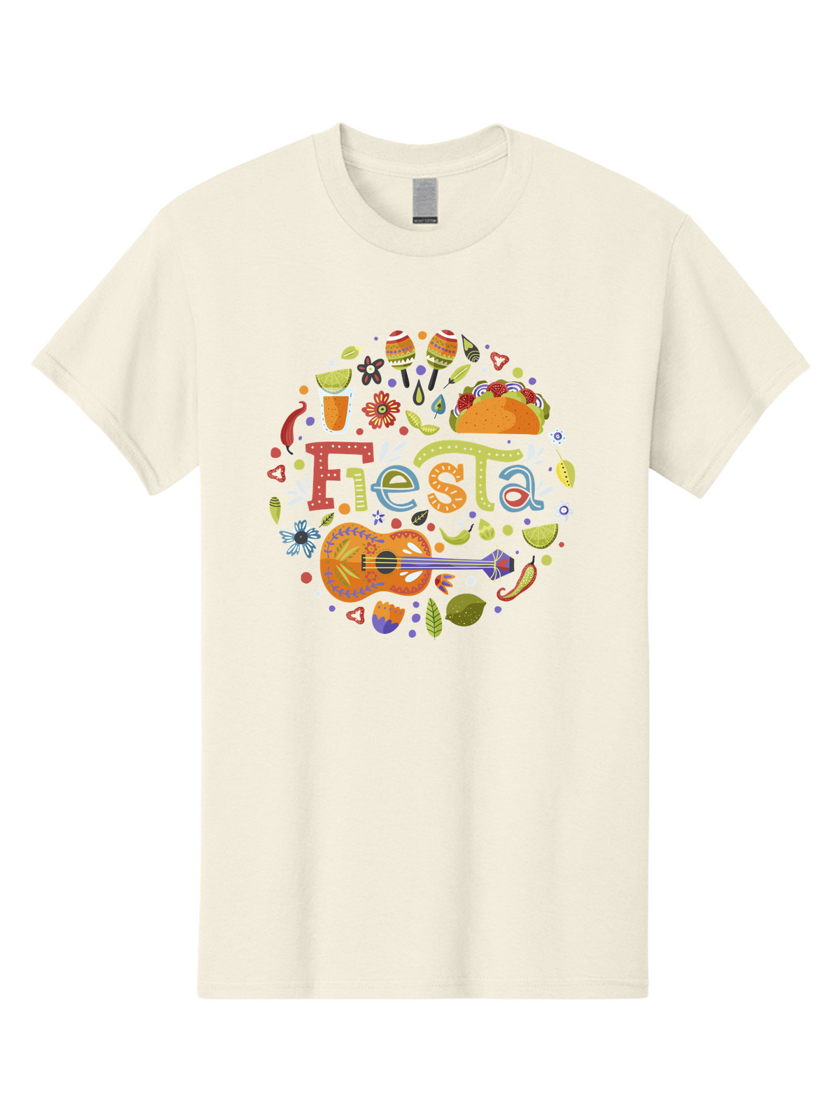 Festa Men'S Graphic Tee, 100% Cotton, Comfortable Casual Summer Wear, Machine Washable, Festival Vibes, Colorful Illustration, Mexican Food, Drinks, Flowers, Guitar, Maracas, Lively Celebration, Vibrant Colors, Festive Atmosphere, Party, -  Aaa242