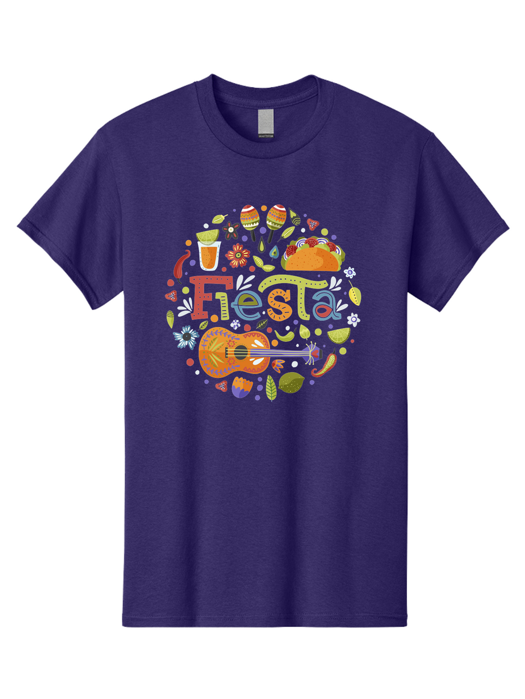 Festa Men'S Graphic Tee, 100% Cotton, Comfortable Casual Summer Wear, Machine Washable, Festival Vibes, Colorful Illustration, Mexican Food, Drinks, Flowers, Guitar, Maracas, Lively Celebration, Vibrant Colors, Festive Atmosphere, Party, -  Aaa242