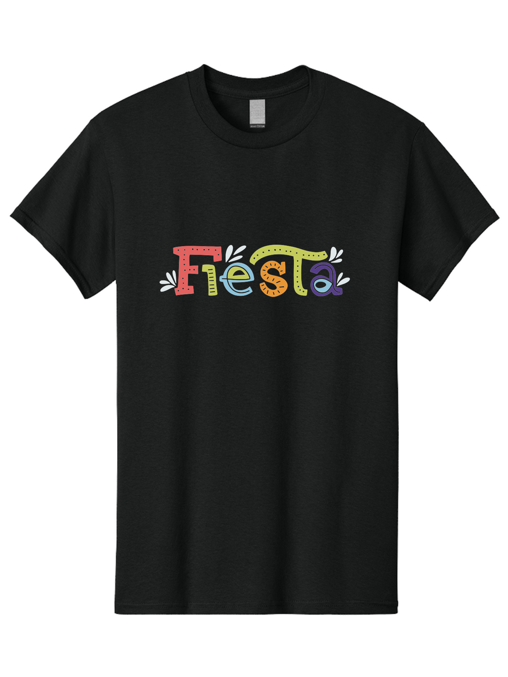 Fiesta-1 Men'S Graphic Tee, 100% Cotton, Comfortable Casual Summer Wear, Machine Washable, Vibrant Lettering, Colorful Text, Fiesta Theme, Festive Design, Celebration Graphics, Party Decoration, Multicolored Font, Decorative Leaves -  Aaa243