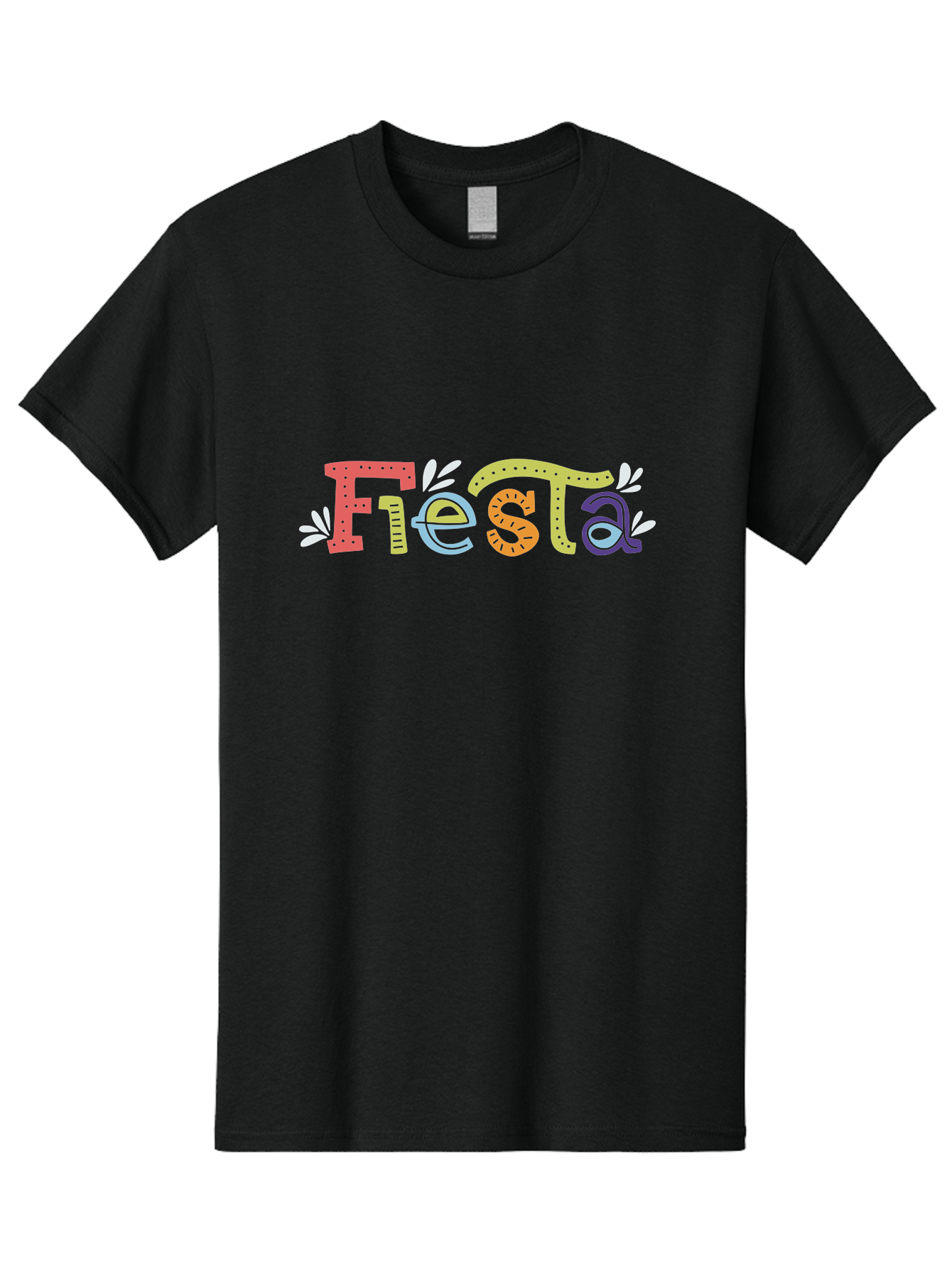 Fiesta-1 Men'S Graphic Tee, 100% Cotton, Comfortable Casual Summer Wear, Machine Washable, Vibrant Lettering, Colorful Text, Fiesta Theme, Festive Design, Celebration Graphics, Party Decoration, Multicolored Font, Decorative Leaves -  Aaa243