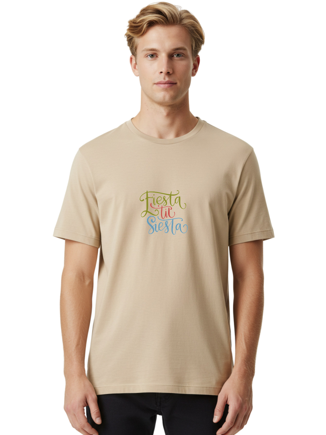 Fiesta-La-Siesta Men'S Graphic Tee, 100% Cotton, Comfortable Casual Summer Wear, Machine Washable, Festive Typography, Vibrant Colors, Party Vibes, Celebration, Colorful Gradient, Fiesta La Siesta, Elegant Design, Artistic Font, -  Aaa245