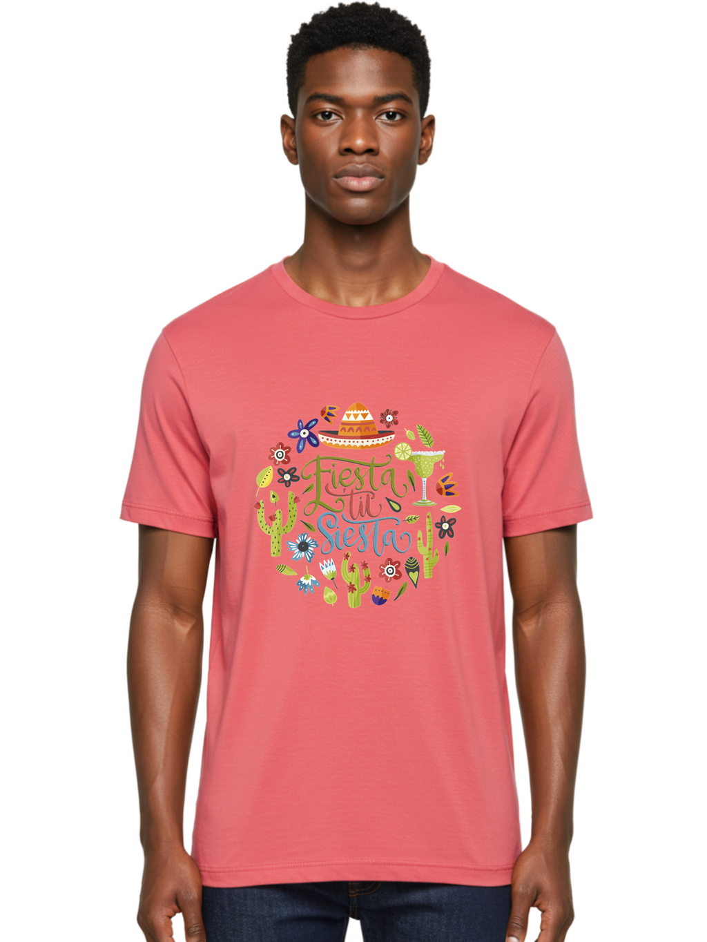 Fiesta-Till-Siesta Men'S Graphic Tee, 100% Cotton, Comfortable Casual Summer Wear, Machine Washable, Fiesta, Siesta, Colorful Flowers, Cacti, Sombrero, Margarita Glass, Margarita, Party, Celebration, Mexican Culture, Vibrant Colors, -  Aaa247