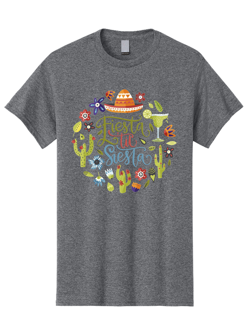 Fiesta-Till-Siesta Men'S Graphic Tee, 100% Cotton, Comfortable Casual Summer Wear, Machine Washable, Fiesta, Siesta, Colorful Flowers, Cacti, Sombrero, Margarita Glass, Margarita, Party, Celebration, Mexican Culture, Vibrant Colors, -  Aaa247
