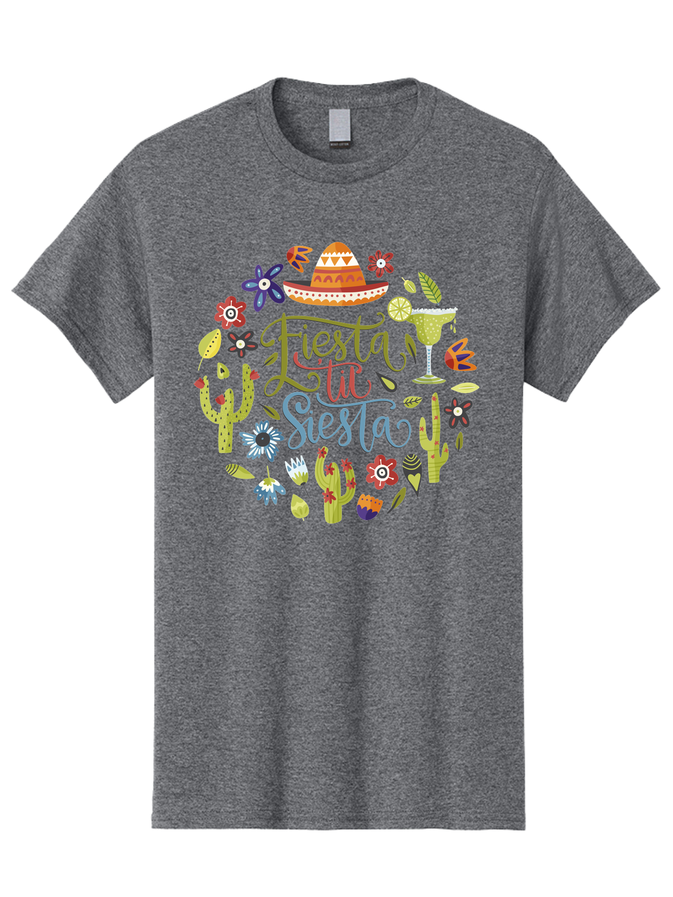 Fiesta-Till-Siesta Men'S Graphic Tee, 100% Cotton, Comfortable Casual Summer Wear, Machine Washable, Fiesta, Siesta, Colorful Flowers, Cacti, Sombrero, Margarita Glass, Margarita, Party, Celebration, Mexican Culture, Vibrant Colors, -  Aaa247