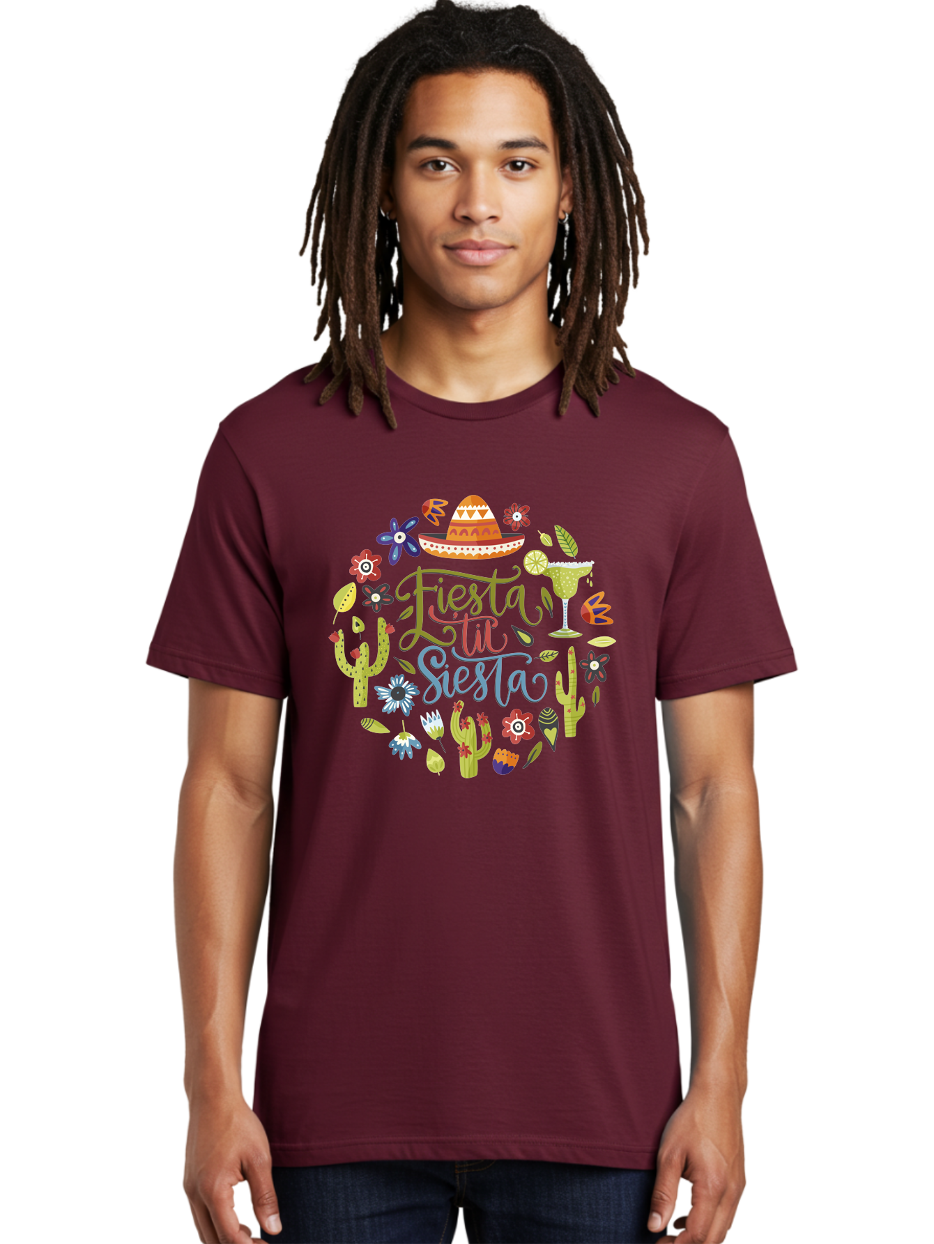 Fiesta-Till-Siesta Men'S Graphic Tee, 100% Cotton, Comfortable Casual Summer Wear, Machine Washable, Fiesta, Siesta, Colorful Flowers, Cacti, Sombrero, Margarita Glass, Margarita, Party, Celebration, Mexican Culture, Vibrant Colors, -  Aaa247