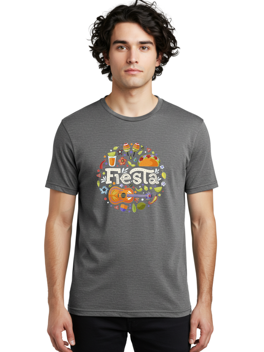 Fiesta Men'S Graphic Tee, 100% Cotton, Comfortable Casual Summer Wear, Machine Washable, Latin American Party, Festive Celebration, Traditional Food, Folk Music, Vibrant Culture, Colorful Flowers, Lively Atmosphere, Dance And Music, -  Aaa249