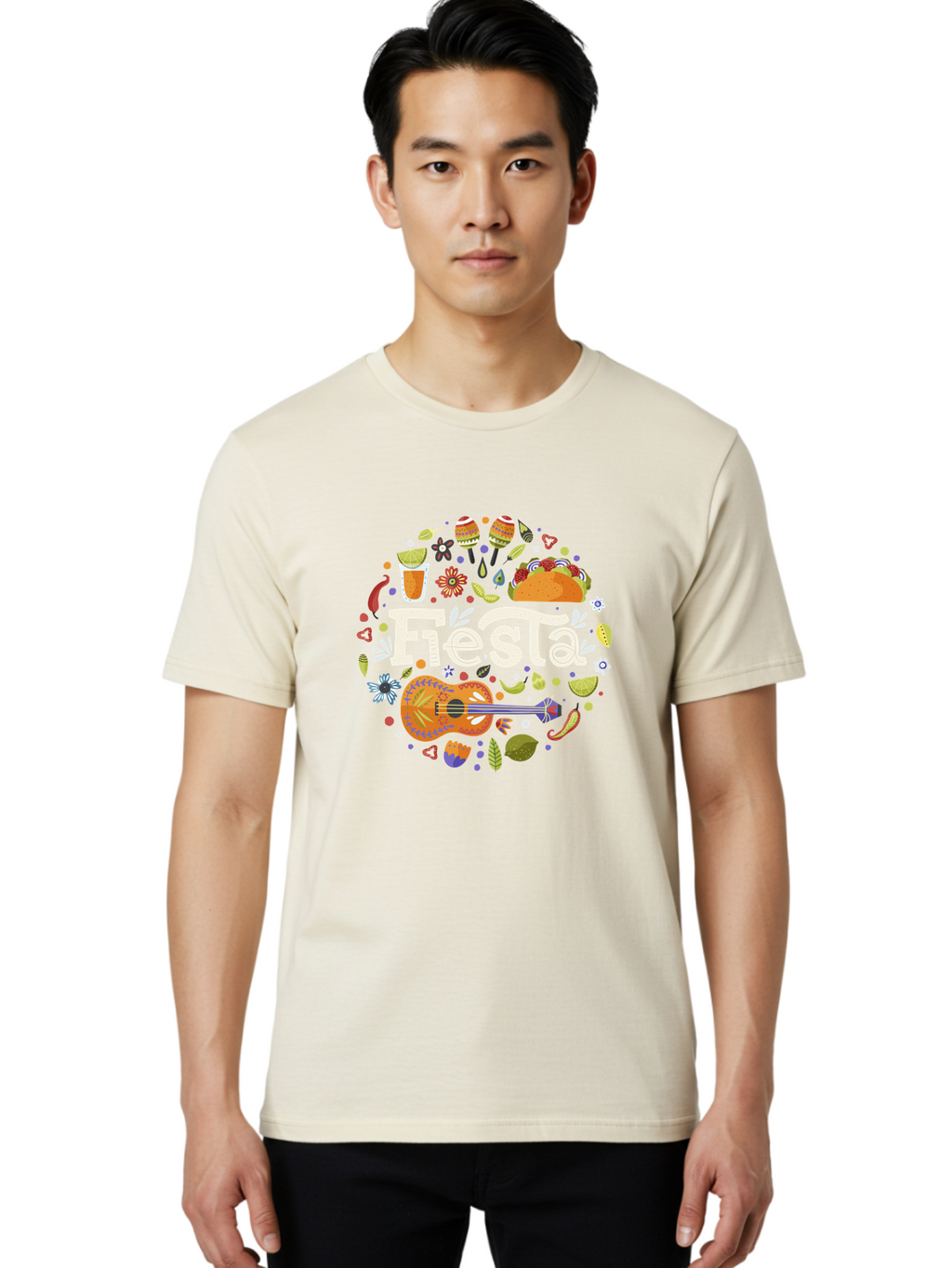 Fiesta Men'S Graphic Tee, 100% Cotton, Comfortable Casual Summer Wear, Machine Washable, Latin American Party, Festive Celebration, Traditional Food, Folk Music, Vibrant Culture, Colorful Flowers, Lively Atmosphere, Dance And Music, -  Aaa249