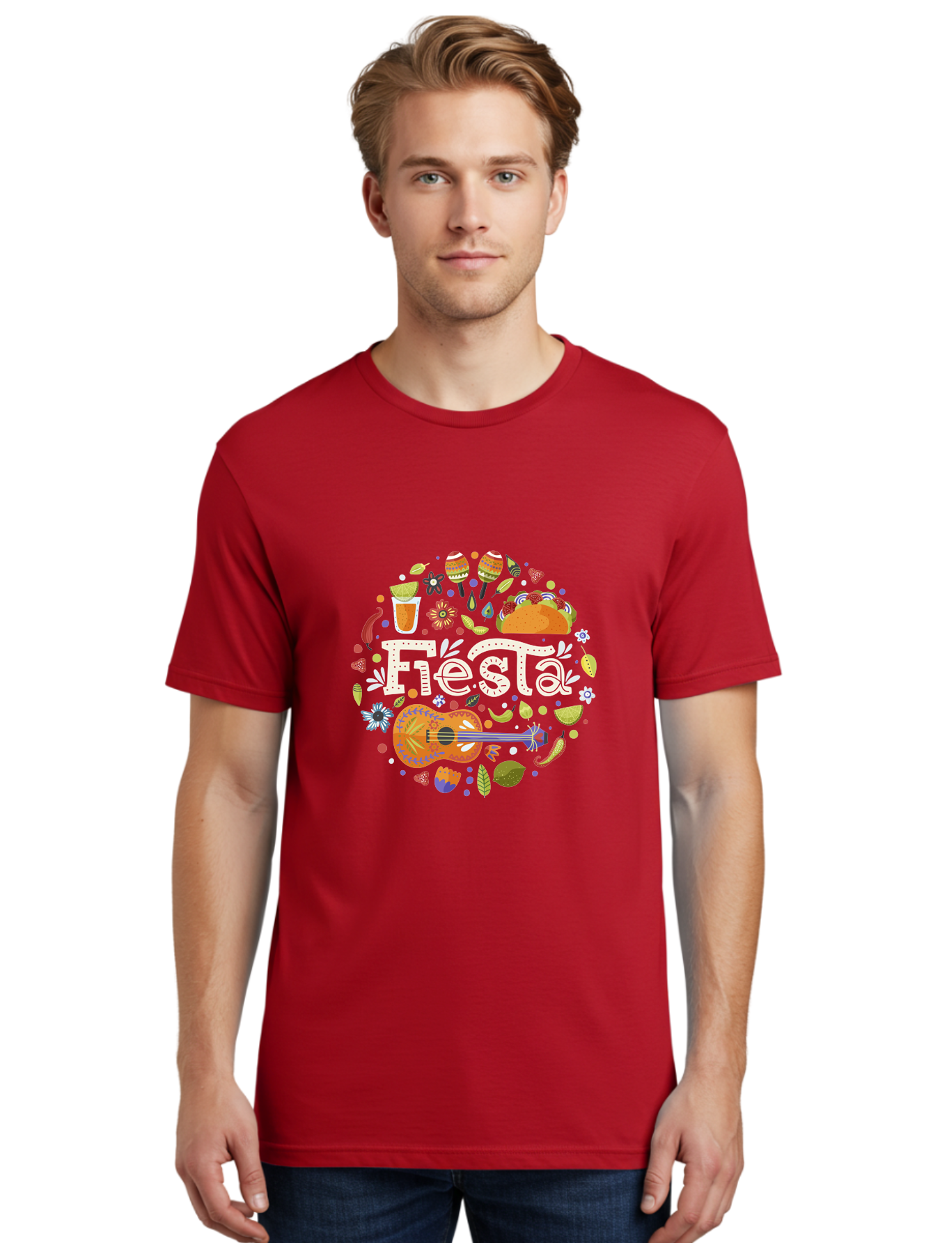 Fiesta Men'S Graphic Tee, 100% Cotton, Comfortable Casual Summer Wear, Machine Washable, Latin American Party, Festive Celebration, Traditional Food, Folk Music, Vibrant Culture, Colorful Flowers, Lively Atmosphere, Dance And Music, -  Aaa249