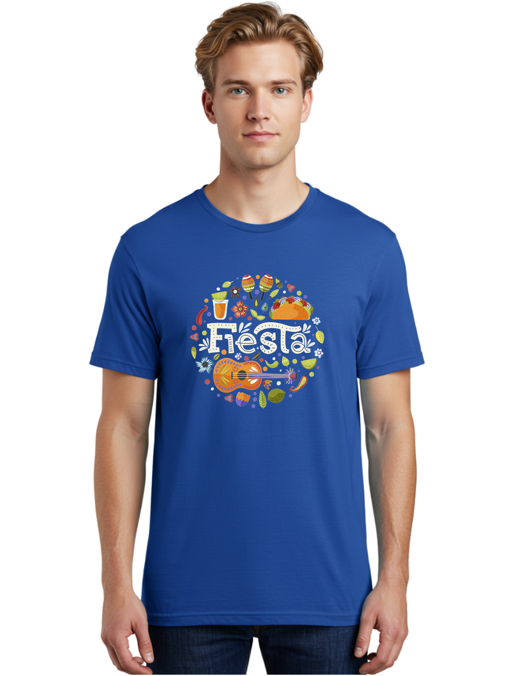 Fiesta Men'S Graphic Tee, 100% Cotton, Comfortable Casual Summer Wear, Machine Washable, Latin American Party, Festive Celebration, Traditional Food, Folk Music, Vibrant Culture, Colorful Flowers, Lively Atmosphere, Dance And Music, -  Aaa249